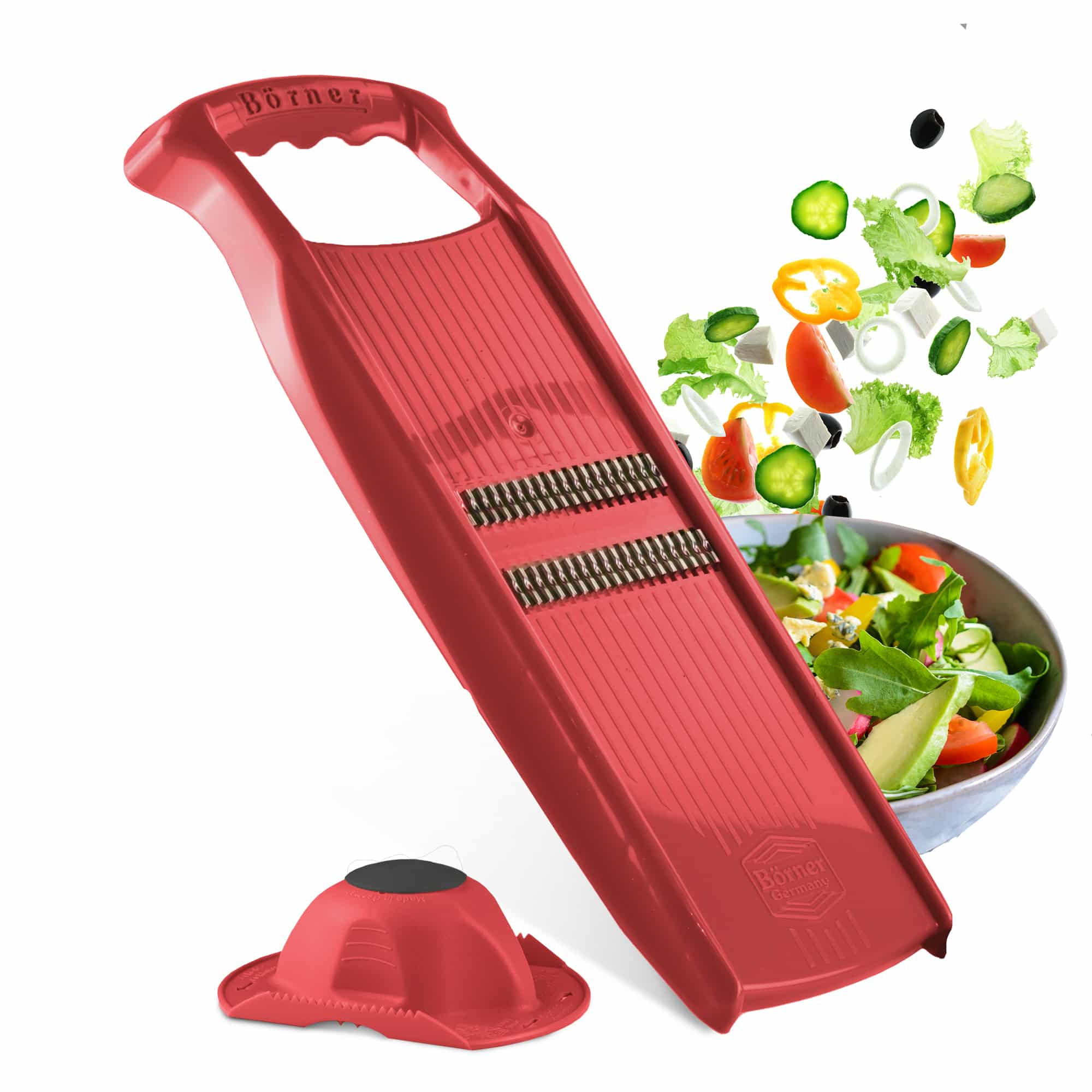 B&ouml;rner Original Roko Powerline - Gem&uuml;se- und Obstschneider f&uuml;r feine Streifen Juliennestreifen Set mit Fruchthalter - Bild 1