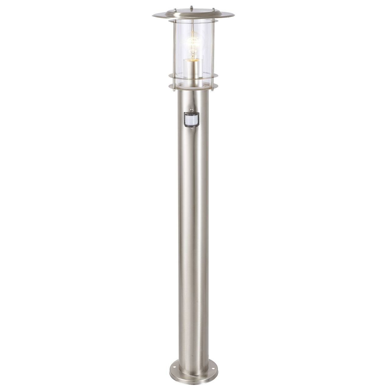 BRILLIANT Lampe York Außenstandleuchte Bewegungsmelder edelstahl   1x A60, E27, 40W, g.f. Normallampen n. ent.   IP-Schutzart: 44 – spritzwassergeschützt   Mit einstellbarem Bewegungsmelder | 04004353034060