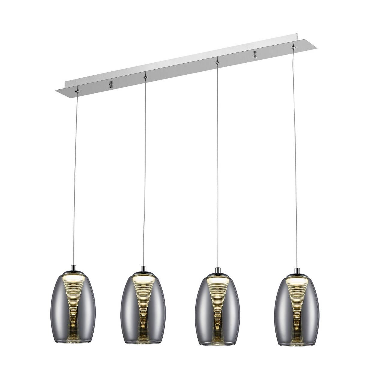 BRILLIANT Lampe Metropolis LED Pendelleuchte 4flg chrom/rauchglas easyDim | 4x 5W LED integriert COB, 500lm, 3000K | In der H&ouml;he einstellbar / Kabel k&uuml;rzbar | EasyDim: dimmbar mit herk&ouml;mmlichen Lichts - Bild 1