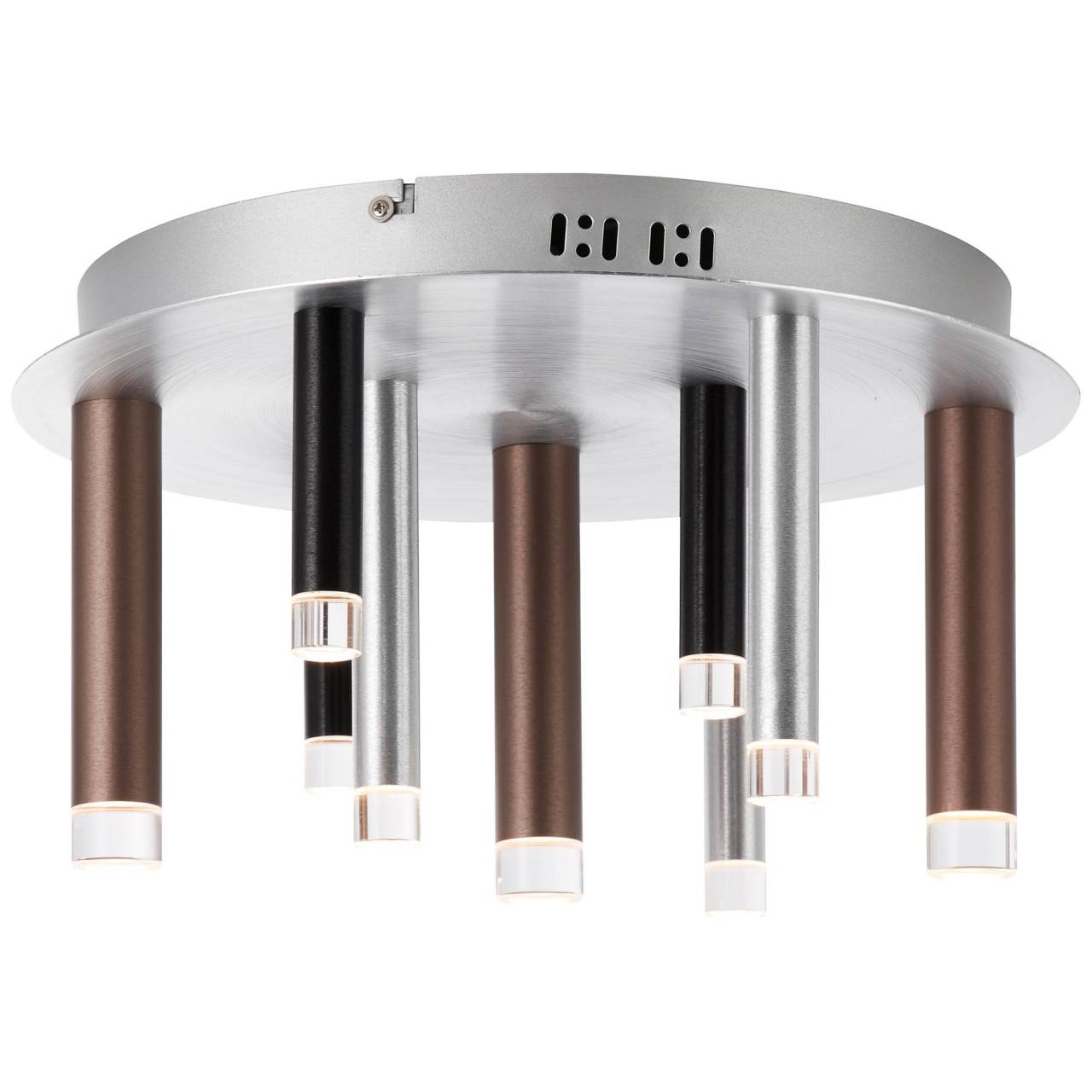 BRILLIANT Lampe Cembalo LED Deckenleuchte 9flg alu/schwarz/braun | 9x 4W LED integriert, 300lm, 3000K | In 3 Stufen &uuml;ber Wandschalter dimmbar | Energiesparend und langlebig durch LED-Einsatz - Bild 1