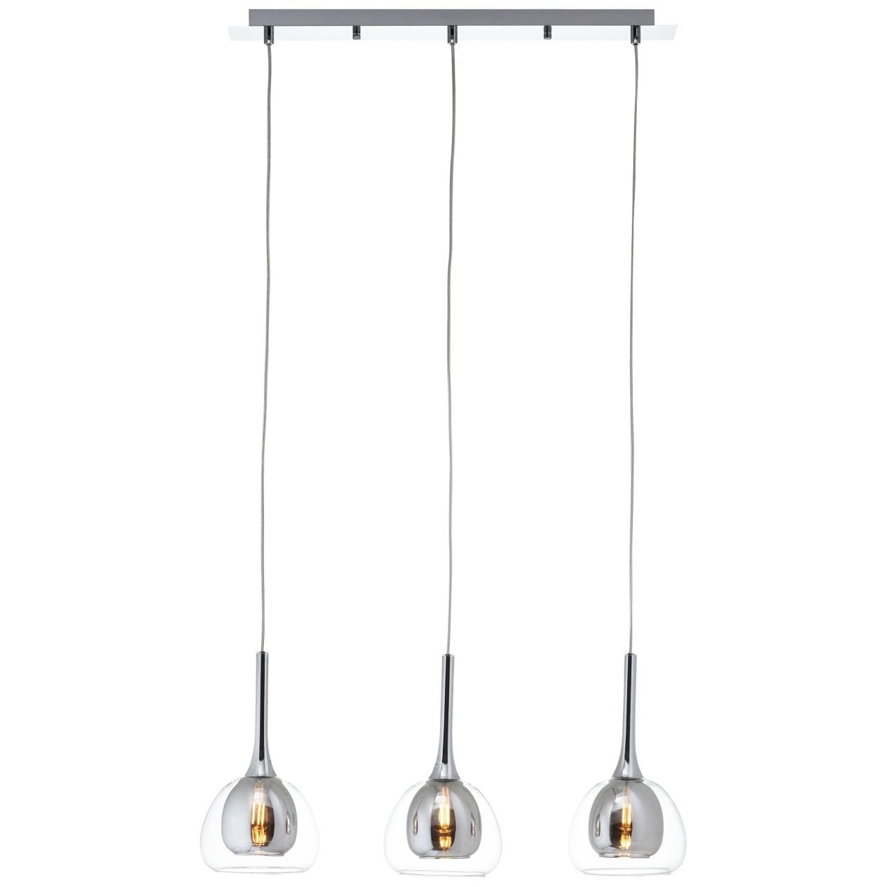 BRILLIANT Lampe Hadan Pendelleuchte 3flg rauch/transparent/chrome | 3x D45, E14, 40W, geeignet f&uuml;r Tropfenlampen nicht enthalten | In der H&ouml;he einstellbar / Kabel k&uuml;rzbar | F&uuml;r LED-Leuchtmittel geeign - Bild 1