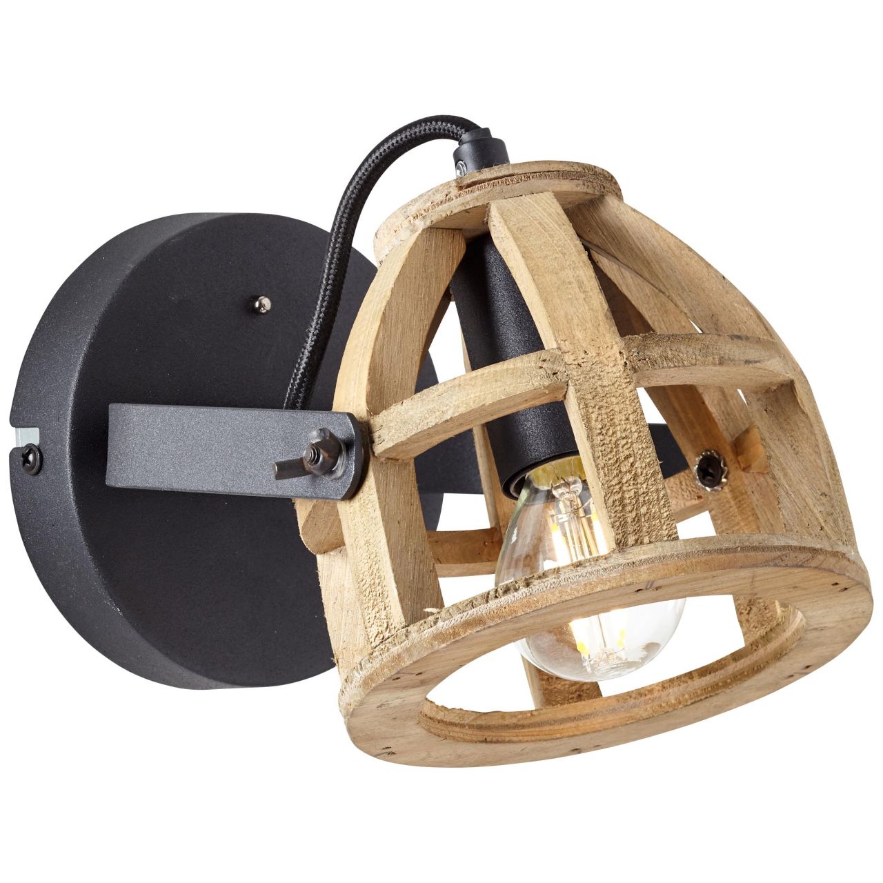 BRILLIANT Lampe Matrix Wood Wandspot schwarz/natur | 1x D45, E14, 40W, geeignet f&uuml;r Tropfenlampen nicht enthalten | Kopf schwenkbar | F&uuml;r LED-Leuchtmittel geeignet - Bild 1