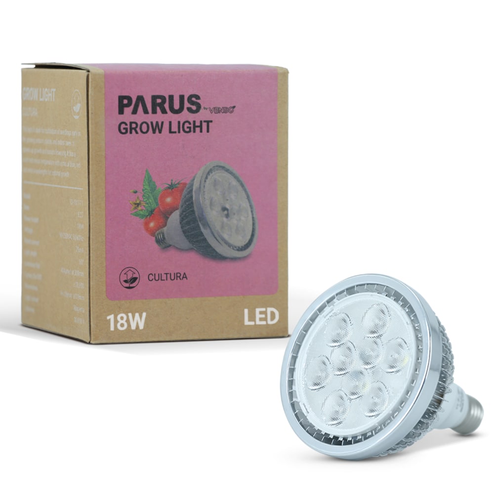 Parus by Venso LED Pflanzenlampe Vollspektrum Cultura LED Lampe E27 18W 60°, Wachstumslampe für Pflanzen wie Kräuter-, G