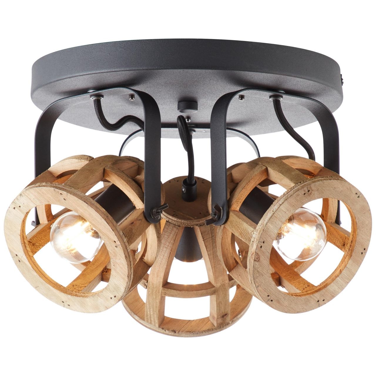 BRILLIANT Lampe Matrix Wood Spotrondell 3flg. schwarz/natur   3x D45, E14, 40W, geeignet für Tropfenlampen nicht enthalt