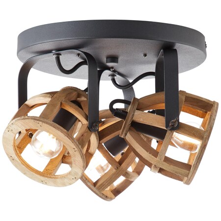BRILLIANT Lampe Matrix Wood 40W, Spotrondell LED-Leuchtmittel Für schwarz/natur Tropfenlampen | 3flg. | kaufen E14, schwenkbar Köpfe D45, 3x geeignet bei Netto | enthalten geeignet nicht online für