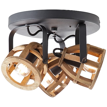 BRILLIANT Lampe Matrix Wood Spotrondell 3flg. schwarz/natur | 3x D45, E14,  40W, geeignet für Tropfenlampen nicht enthalten | Köpfe schwenkbar | Für  LED-Leuchtmittel geeignet online kaufen bei Netto