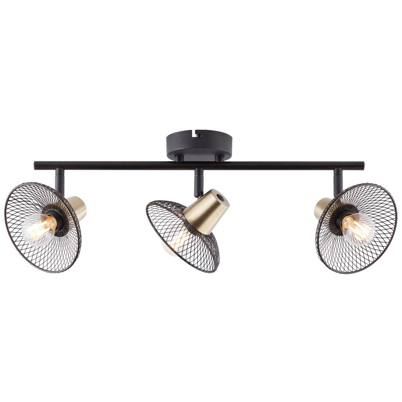BRILLIANT Lampe Gordon Spotbalken 3flg. schwarz/messing | 3x D45, E14, 28W, geeignet f&uuml;r Tropfenlampen nicht enthalten | K&ouml;pfe schwenkbar | F&uuml;r LED-Leuchtmittel geeignet - Bild 1