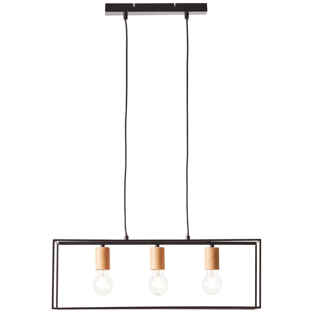 BRILLIANT Lampe, Arica Pendelleuchte 3flg schwarz/holzfarbend, 3x A60, E27, 60W, Kabel kürzbar / in der Höhe einstellbar | 04004353393020