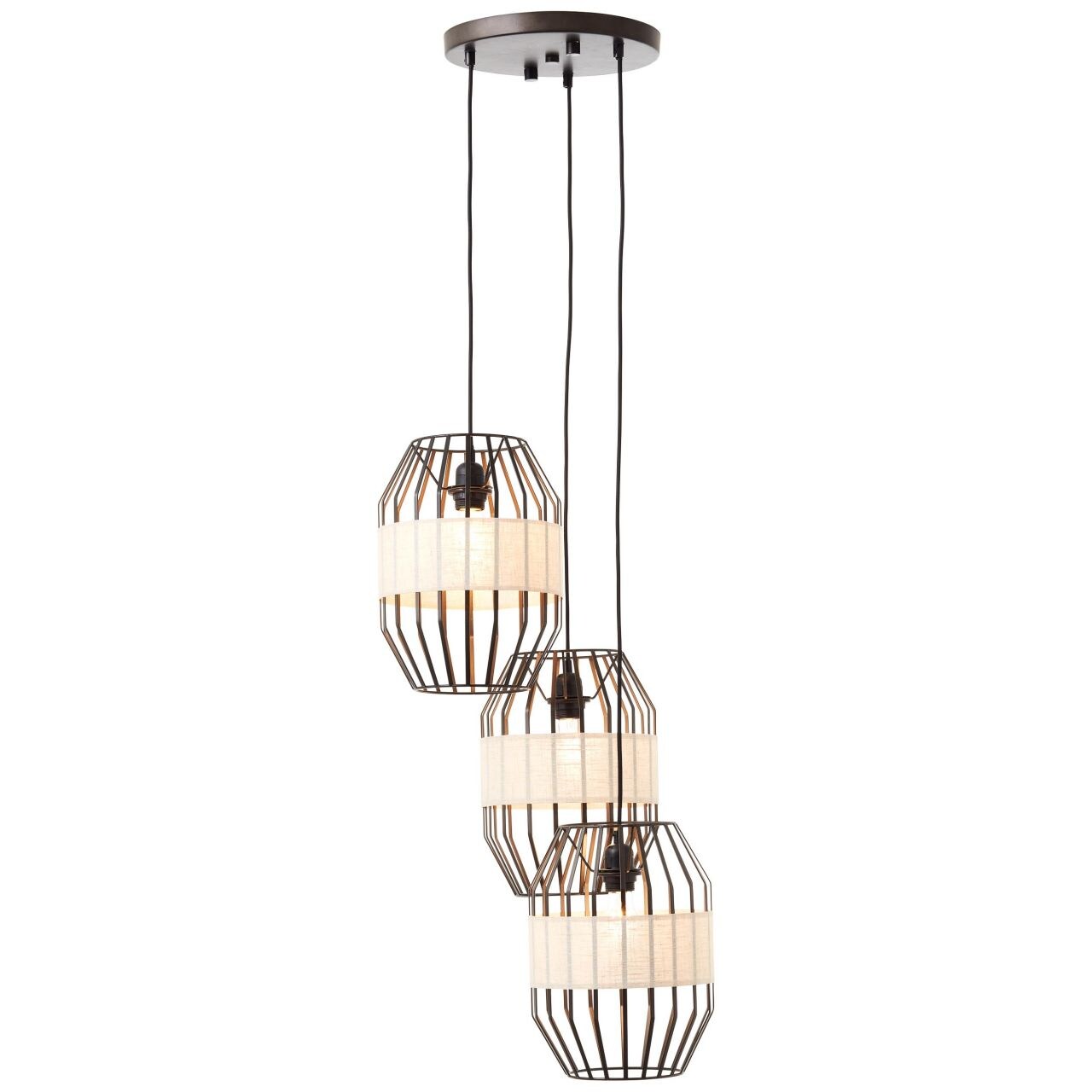 BRILLIANT Lampe, Slope Pendelleuchte 3flg schwarz/natur, 3x A60, E27, 40W, Kabel kürzbar / in der Höhe einstellbar
