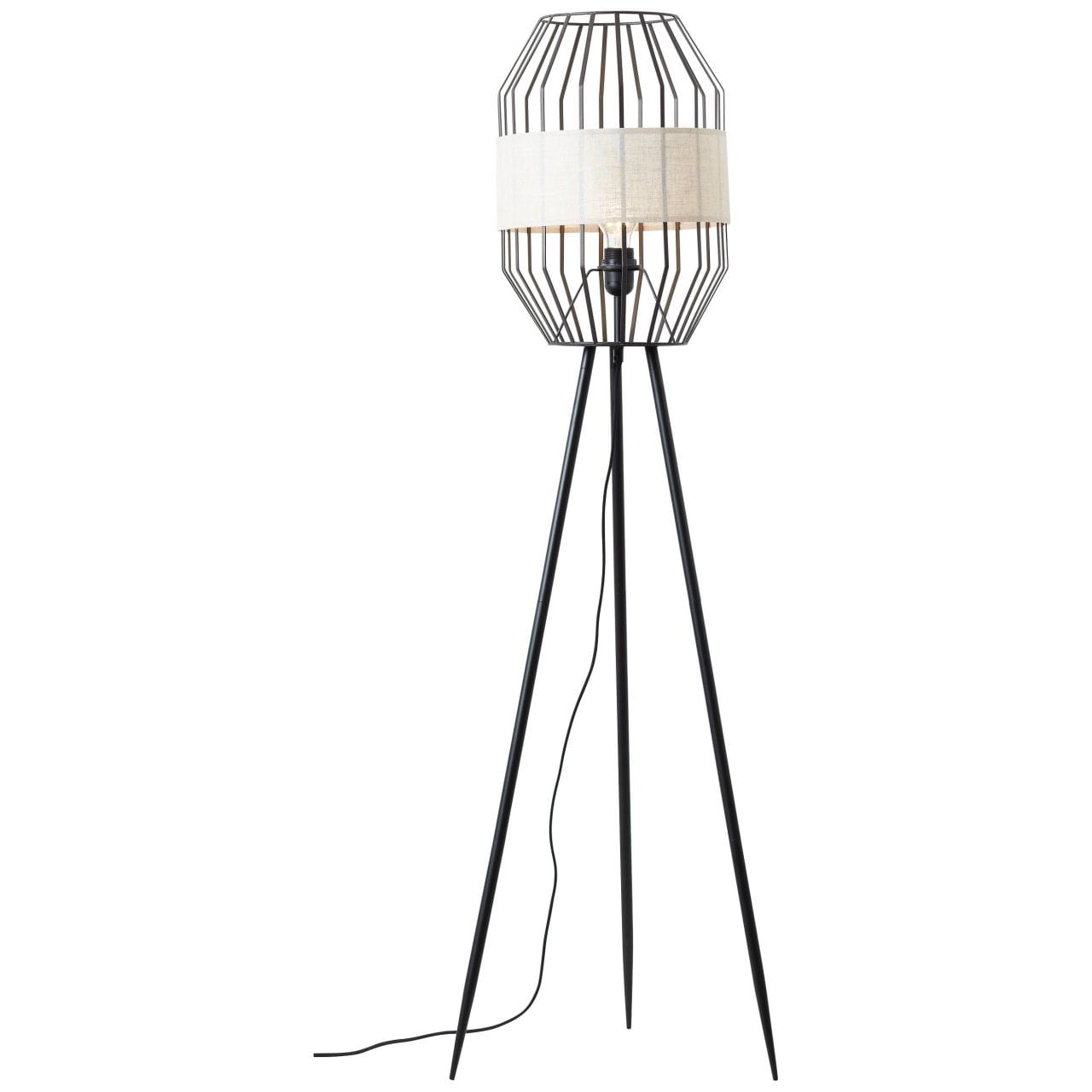 BRILLIANT Lampe, Slope Standleuchte dreibeinig schwarz/natur, 1x A60, E27, 40W, Mit Fußschalter