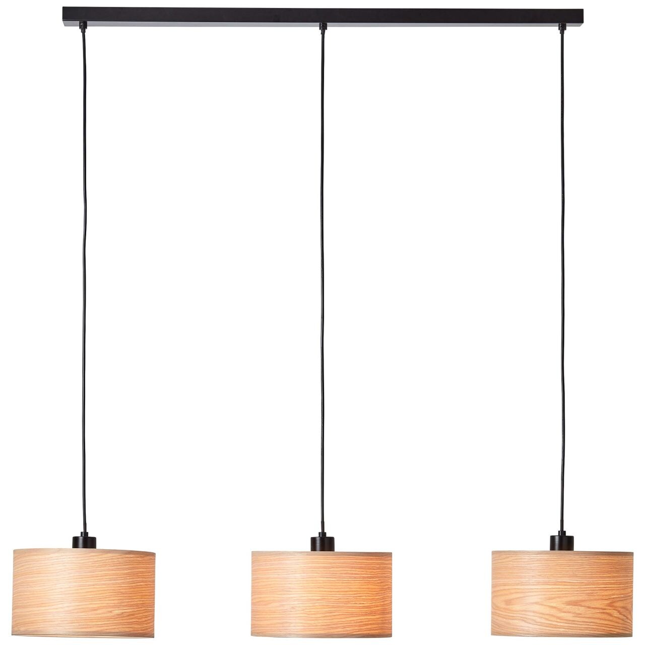 BRILLIANT Lampe, Romm Pendelleuchte 3flg holz hell/schwarz, 3x A60, E27, 52W, Kabel kürzbar / in der Höhe einstellbar