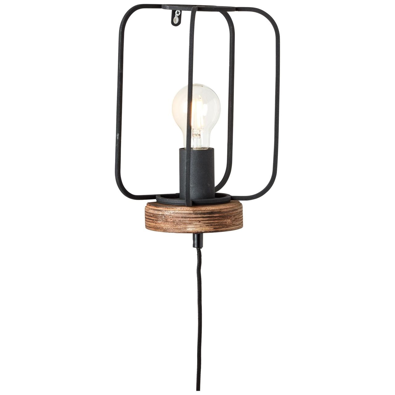 BRILLIANT Lampe, Tosh Wandleuchte mit Zuleitung antik holz/schwarz korund, 1x A60, E27, 40W, Holz aus nachhaltiger Waldwirtschaft (FSC) - Bild 1