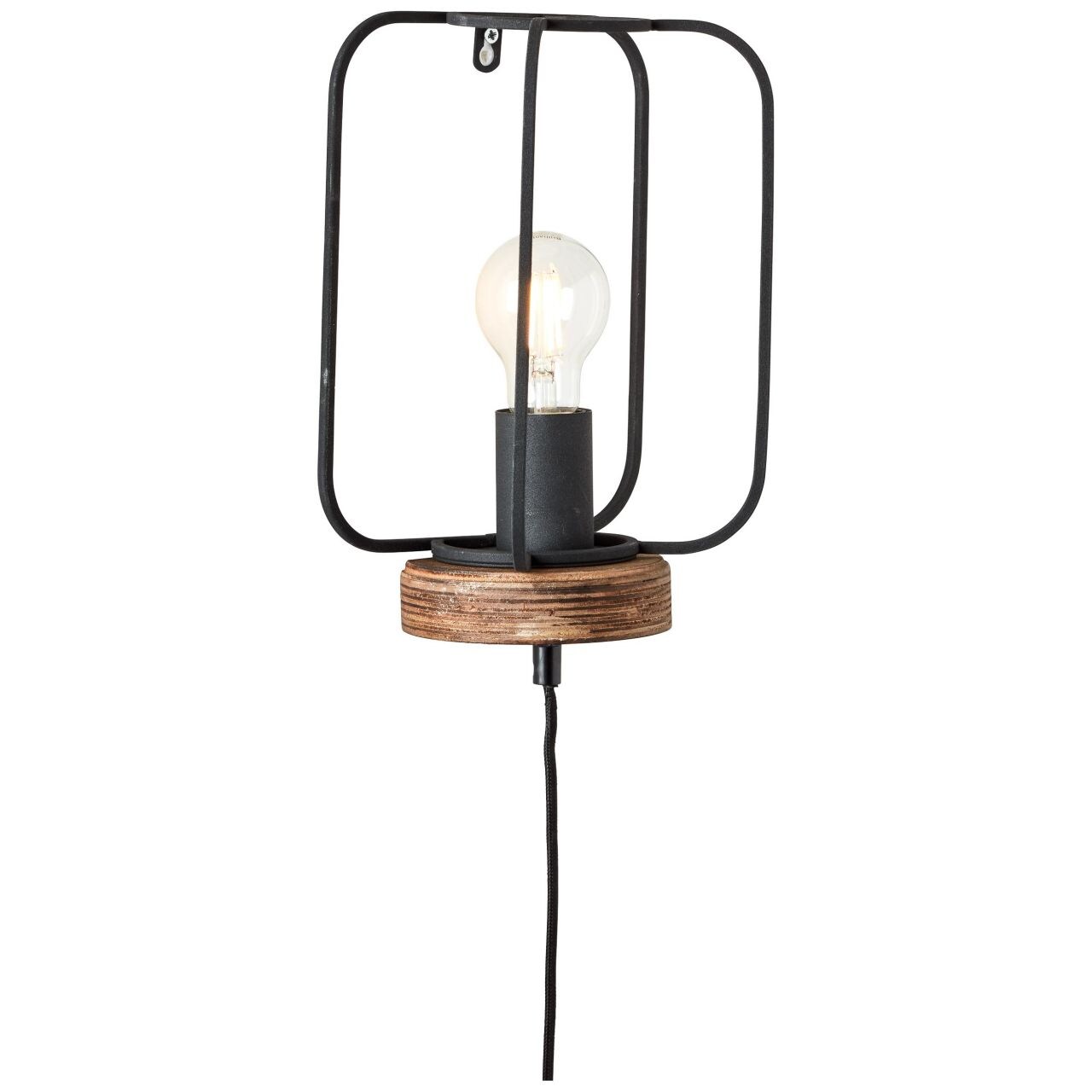 BRILLIANT Lampe, Tosh Wandleuchte mit Zuleitung antik holz/schwarz korund, 1x A60, E27, 40W, Holz aus nachhaltiger Waldw