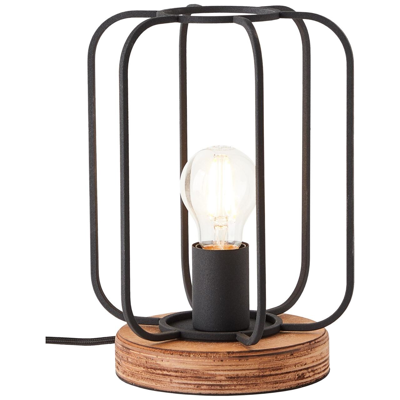 BRILLIANT Lampe, Tosh Tischleuchte antik holz/schwarz korund, 1x A60, E27, 40W, Holz aus nachhaltiger Waldwirtschaft (FSC) | 04004353395550