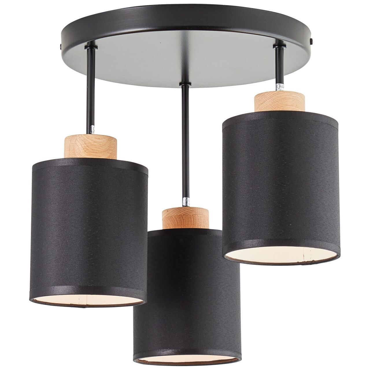 BRILLIANT Lampe, Vonnie Deckenrondell 3flg schwarz/holzfarbend, 3x A60, E27, 25W, Holz aus nachhaltiger Waldwirtschaft (