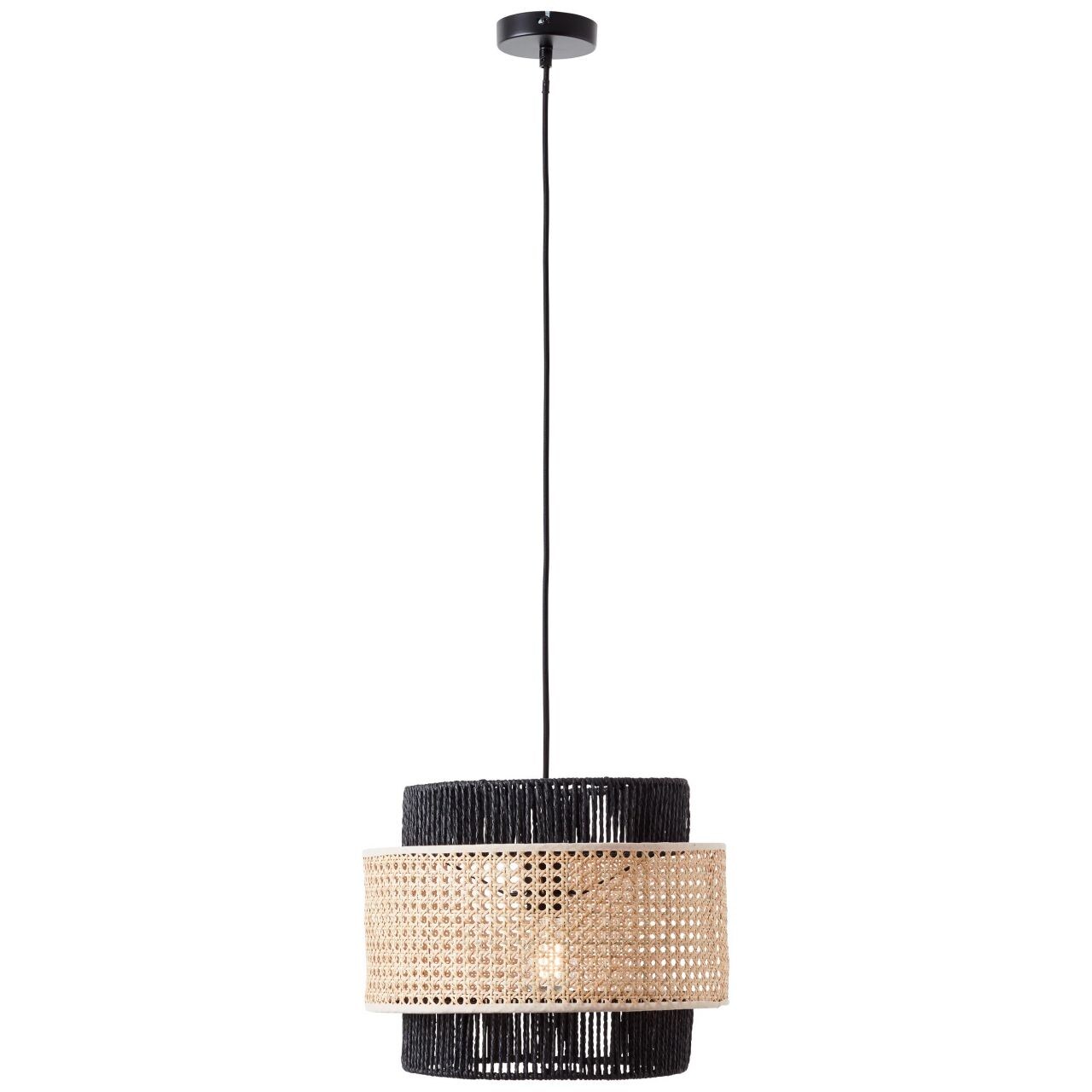 BRILLIANT Lampe, Arles Pendelleuchte 35cm schwarzmatt/rattan, 1x A60, E27, 40W, Kabel kürzbar / in der Höhe einstellbar