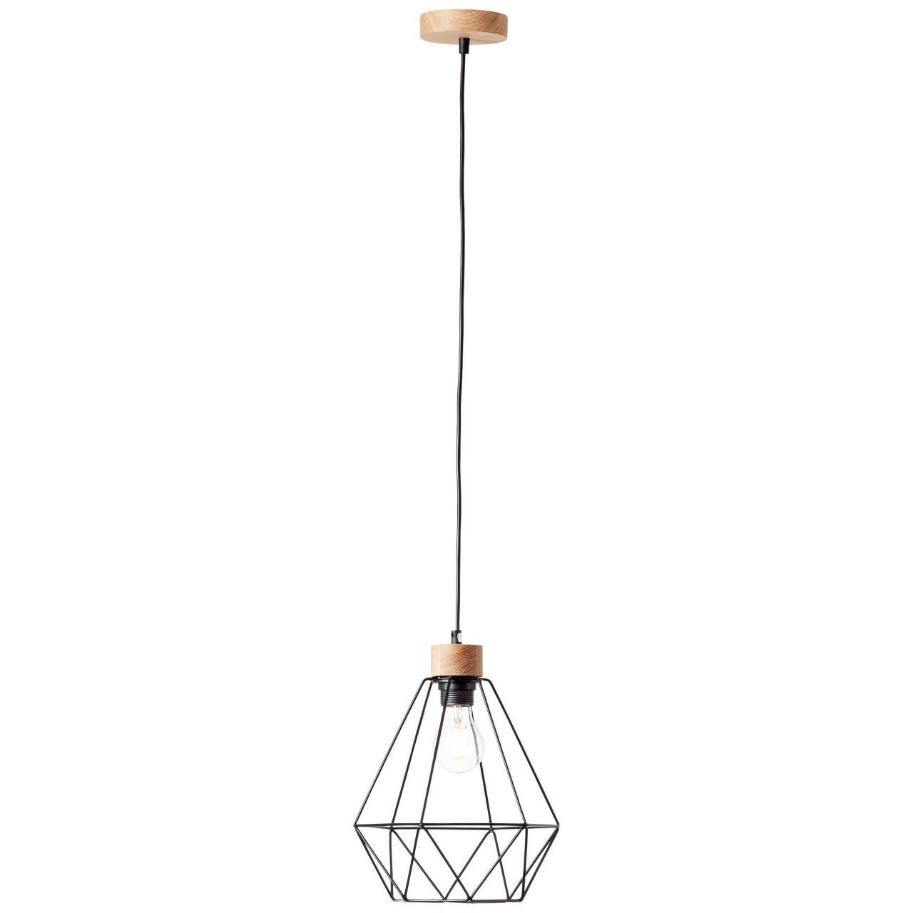 BRILLIANT Lampe, Drewno Pendelleuchte 25cm schwarz/holzfarbend, 1x A60, E27, 25W, Holz aus nachhaltiger Waldwirtschaft (