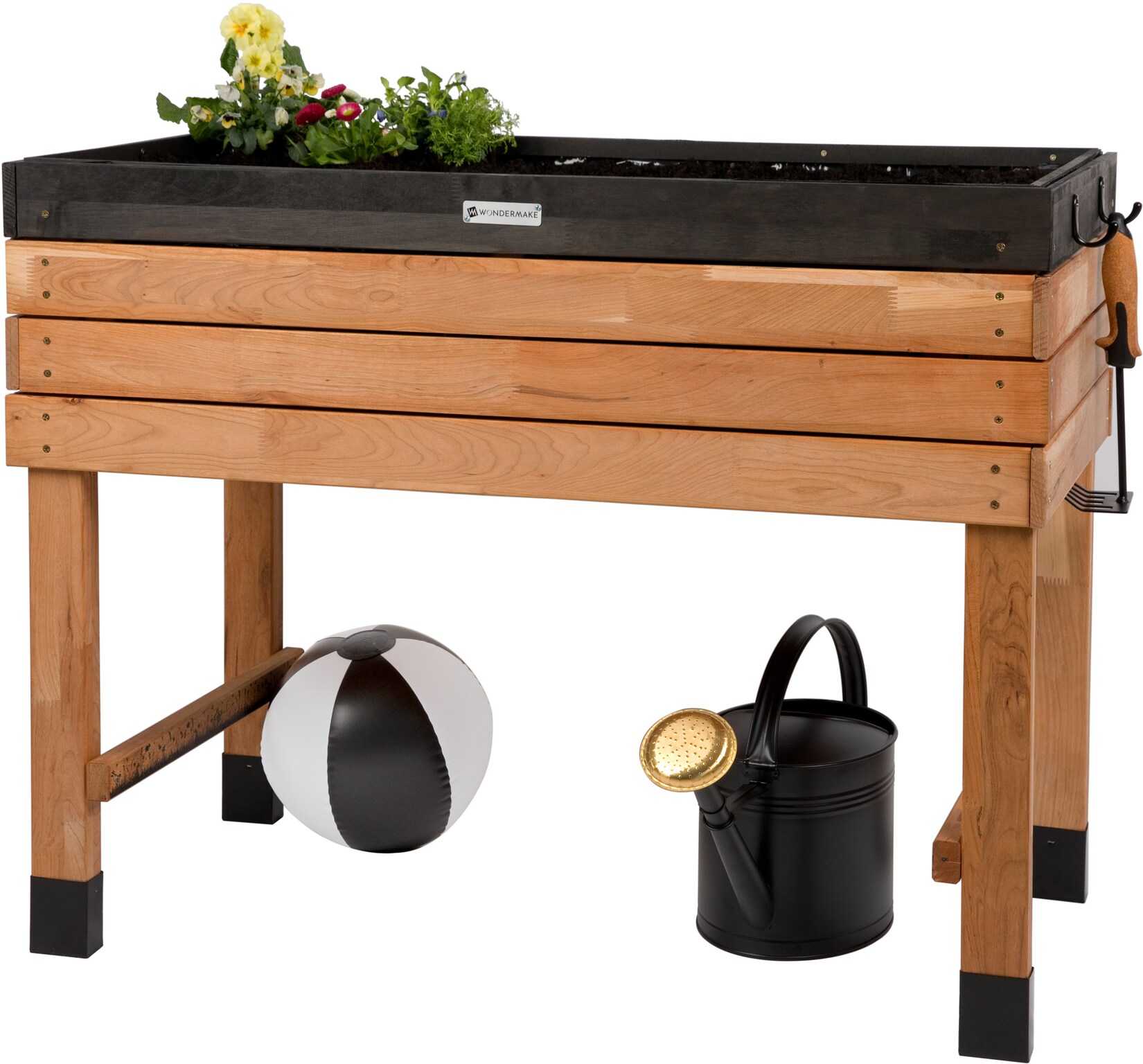 WONDERMAKE® Großes Hochbeet aus Kirschbaum Holz für Garten Balkon Terrasse, Pflanzkasten Bausatz XL hochwertig rechteckig mit Innen-Folie, Kräuterbeet Pflanzenkasten deko, dunkel-braun schwarz | 04065827150303