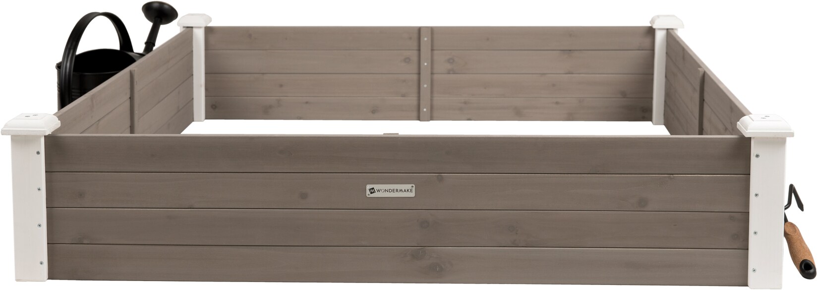 WONDERMAKE® Große Hochbeet-Umrandung aus Holz für Garten Terrasse, Pflanzbeet Bausatz XL quadratisch, Blumenbeet Kräuterbeet Beetumrandung niedrig deko, 120 x 120 x 26,5 cm, weiß grau anthrazit | 04065827150518
