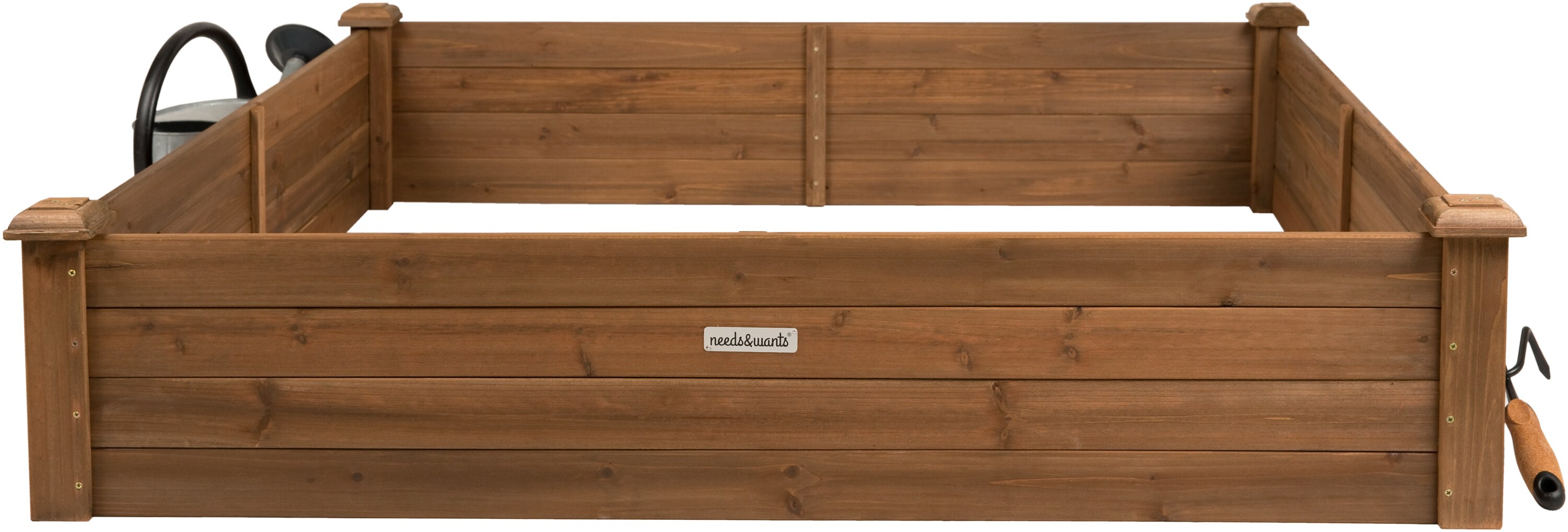 needs&wants&reg; Gro&szlig;e Hochbeet-Umrandung aus Holz f&uuml;r Garten Terrasse, Pflanzbeet Bausatz XL quadratisch, Blumenbeet Kr&auml;uterbeet Beetumrandung niedrig deko, 120 x 120 x 26,5 cm, dunkel-braun - Bild 1