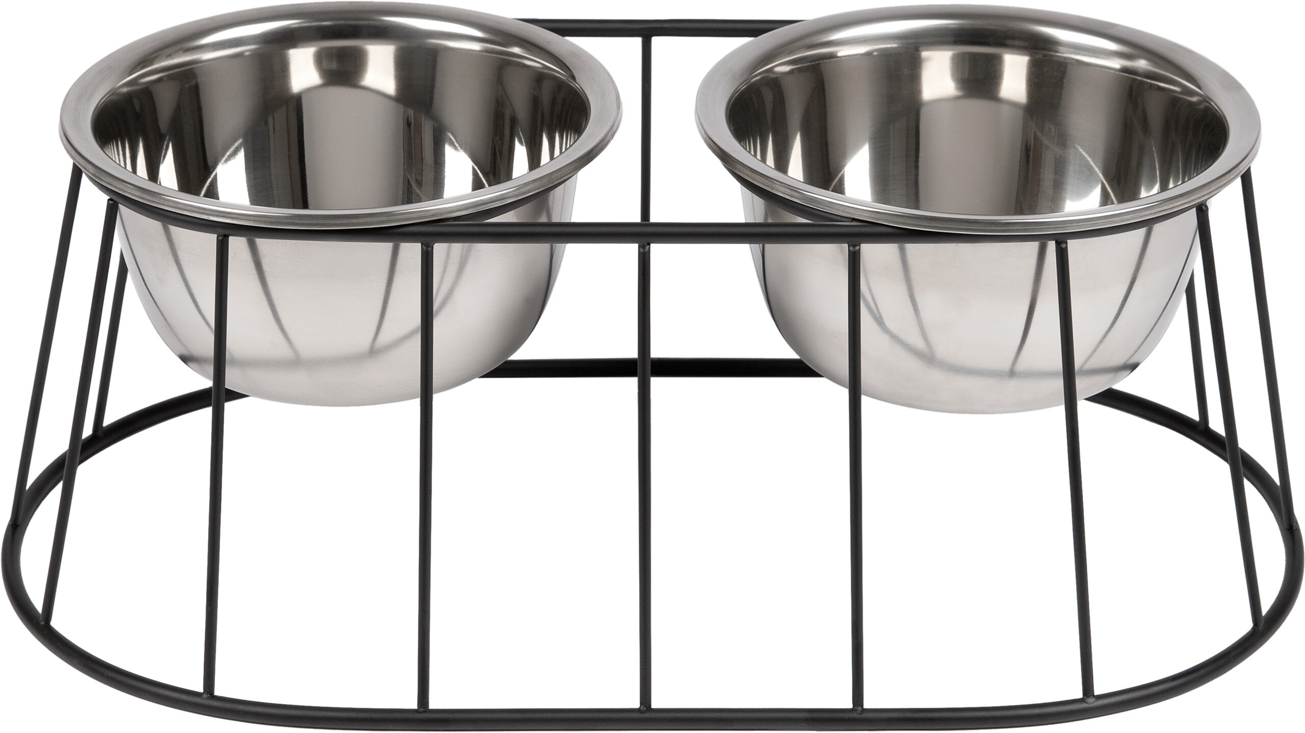 WONDERMAKE&reg; Design Hundenapf erh&ouml;ht f&uuml;r mittelgro&szlig;e / gro&szlig;e Hunde mit St&auml;nder, Futternapf Hund Futterstation rutschfest aus Edelstahl, Fressnapf 2er Set 2 N&auml;pfe doppelt, 47x26,5x17 cm, silber schwarz - Bild 1