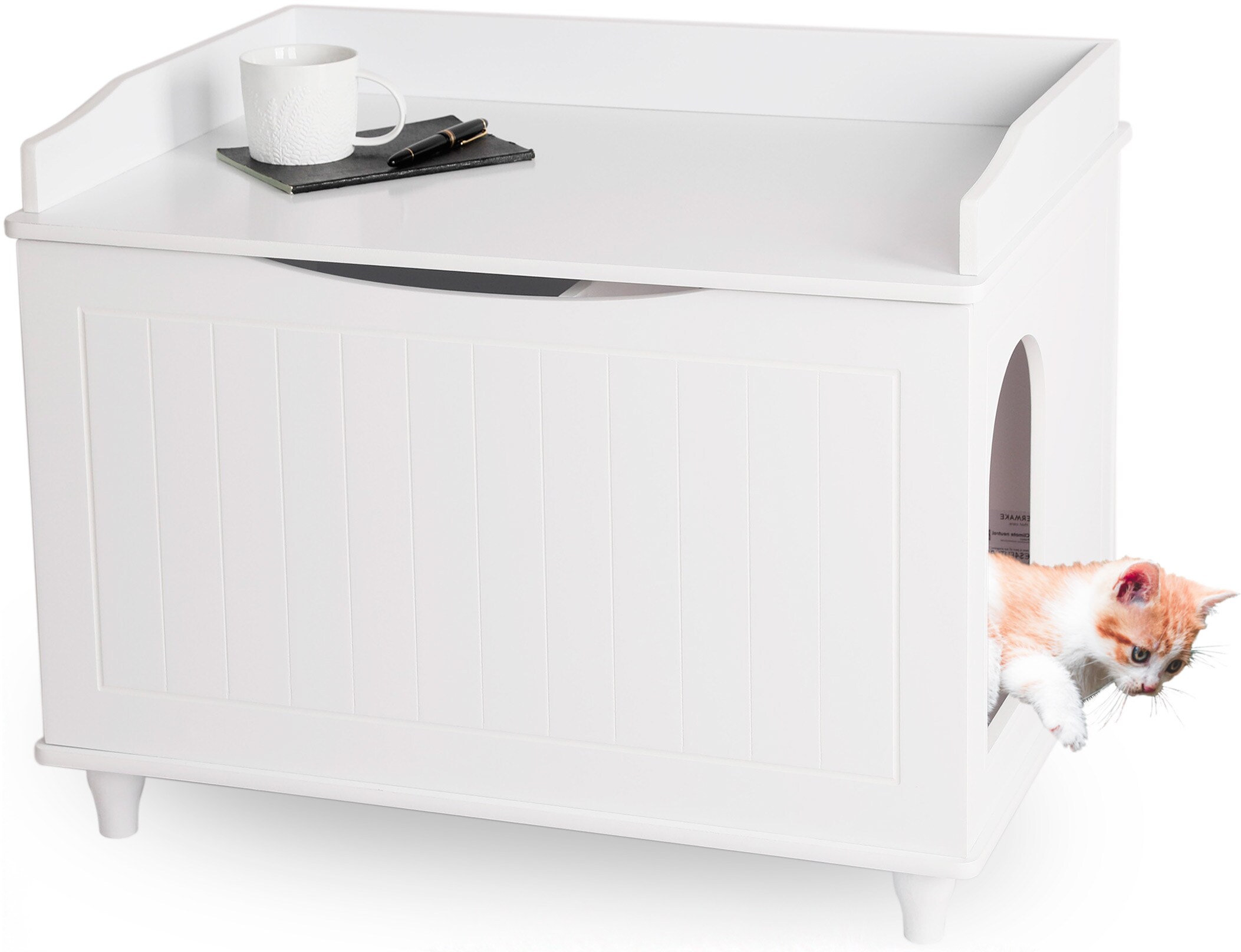 WONDERMAKE&reg; Katzenschrank f&uuml;r Katzentoilette gro&szlig; aus Holz, Katzenklo-Schrank Kommode XL, Design Katzen-Haus Toilette Klo Waschbecken-Unterschrank f&uuml;r Bad, 73,5 x 51,5 x 57 cm, wei&szlig; - Bild 1