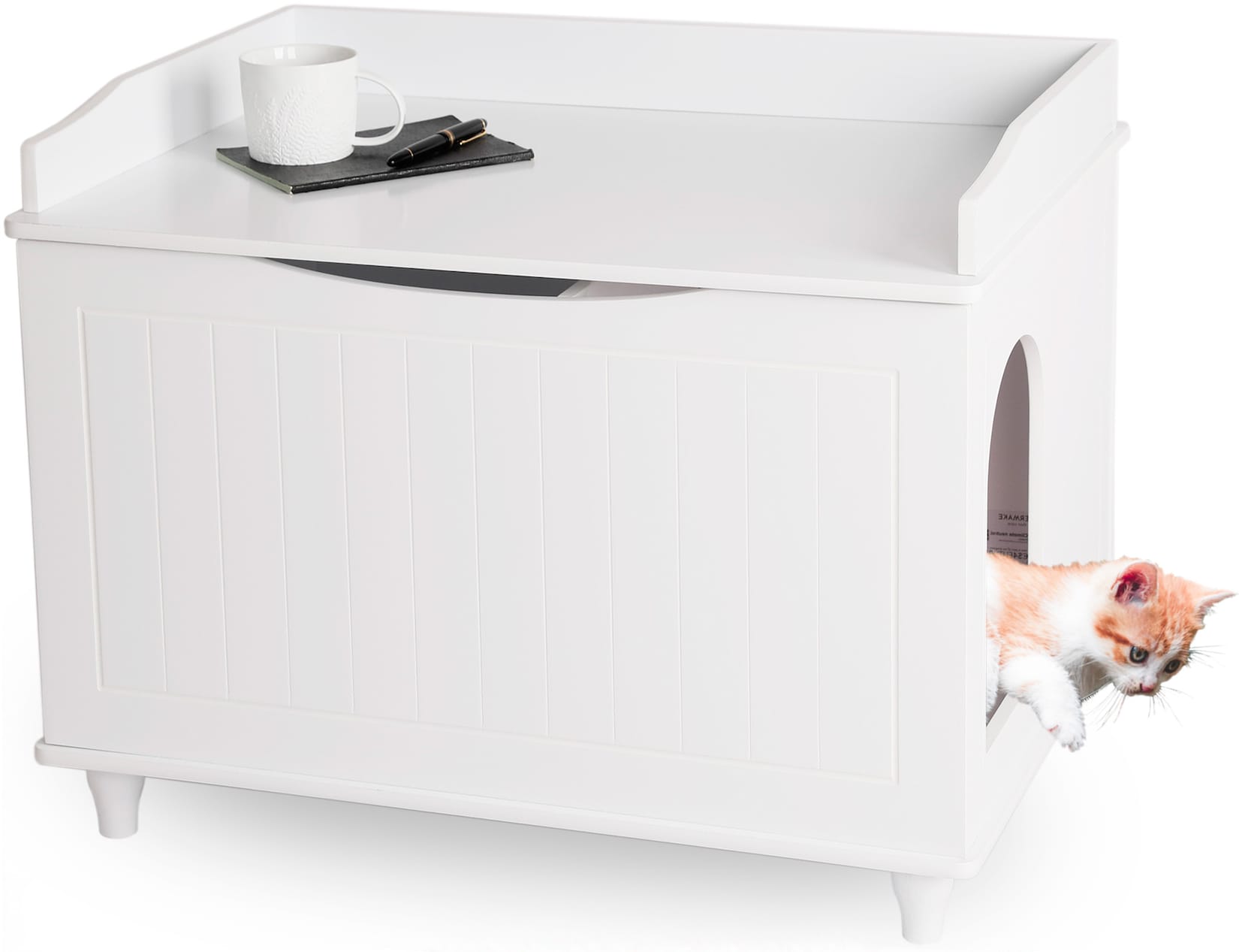 WONDERMAKE® Katzenschrank für Katzentoilette groß aus Holz, Katzenklo-Schrank Kommode XL, Design Katzen-Haus Toilette Kl