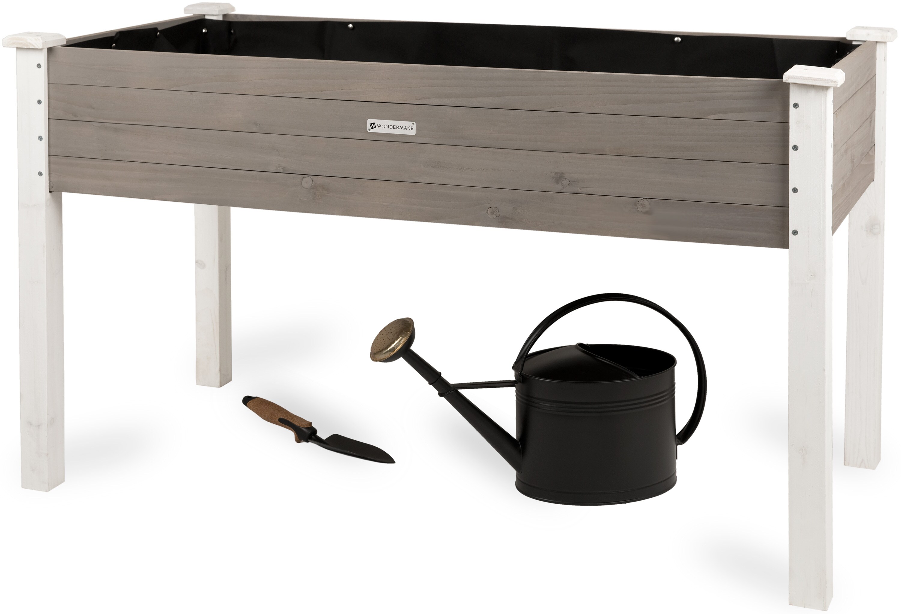 WONDERMAKE&reg; Gro&szlig;es Hochbeet aus Holz f&uuml;r Garten Balkon Terrasse, Pflanzkasten Bausatz XL rechteckig schmal mit Vlies-Folie, Kr&auml;uterbeet Pflanzenkasten, 124 x 63 x 75 cm, wei&szlig; grau anthrazit - Bild 1