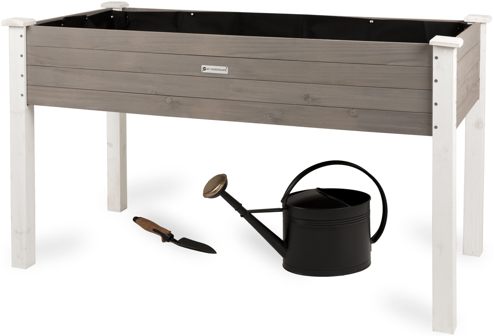 WONDERMAKE® Großes Hochbeet aus Holz für Garten Balkon Terrasse, Pflanzkasten Bausatz XL rechteckig schmal mit Vlies-Folie, Kräuterbeet Pflanzenkasten, 124 x 63 x 75 cm, weiß grau anthrazit | 04065827150013