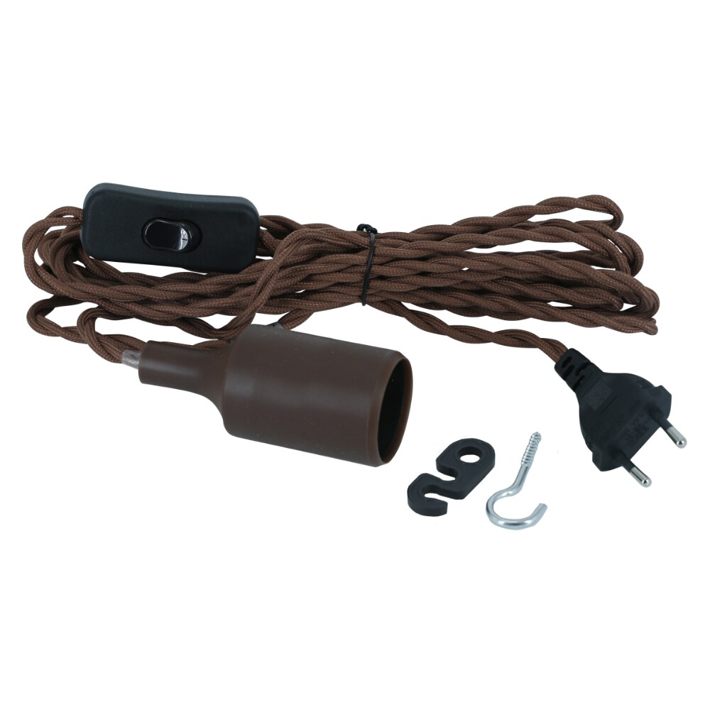 Parus by Venso E27 Lampenfassung Helix 4m Textilkabel Braun, Eurostecker, Venso Ecosolutions Lampenfassung E27 mit Kabel f&uuml;r E27 LED Lampe, Bulb Holder, Kabel f&uuml;r Lampe, Fassung E27 - Bild 1