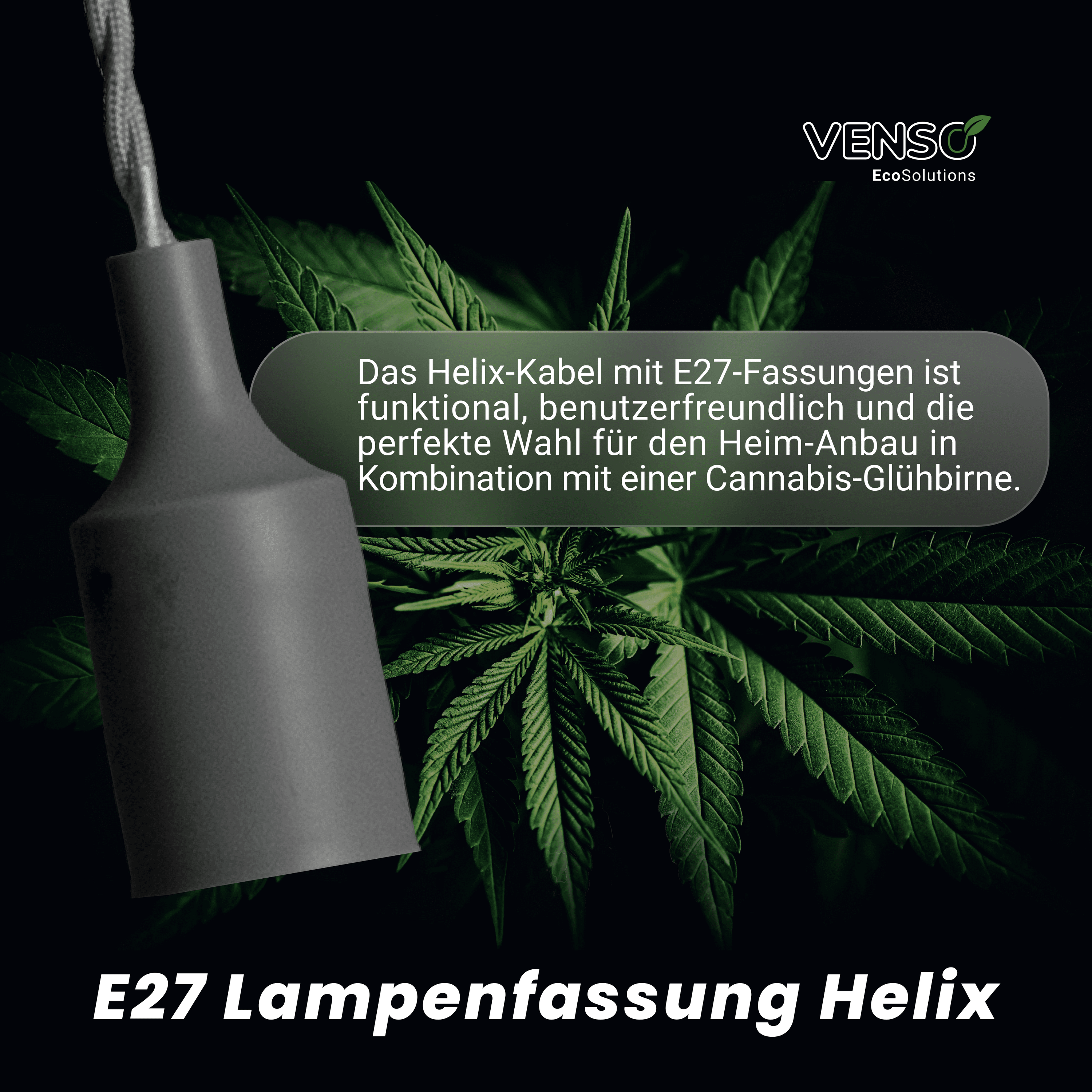 Parus by Venso E27 Lampenfassung Helix 4m Textilkabel Grau , Eurostecker , Venso Ecosolutions Lampenfassung E27 mit Kabel f&uuml;r E27 LED Lampe , Bulb Holder , Kabel f&uuml;r Lampe , Fassung E27 - Bild 1