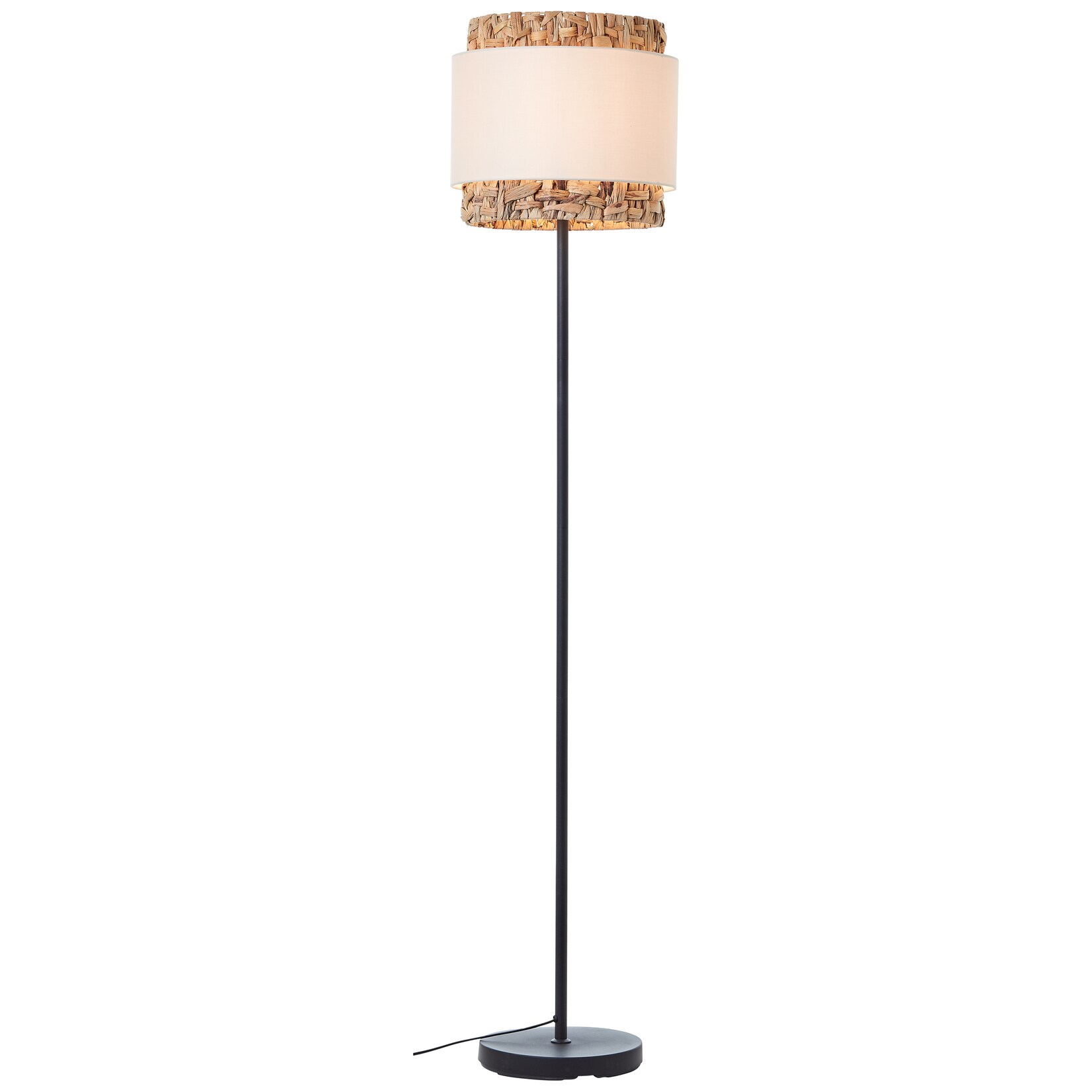 Brilliant Waterlilly Standleuchte 1 ,6m schwarz/natur/weiß , Metall/Textil/Wasserhyazinthe , 1x A60 , E27 , 60 W