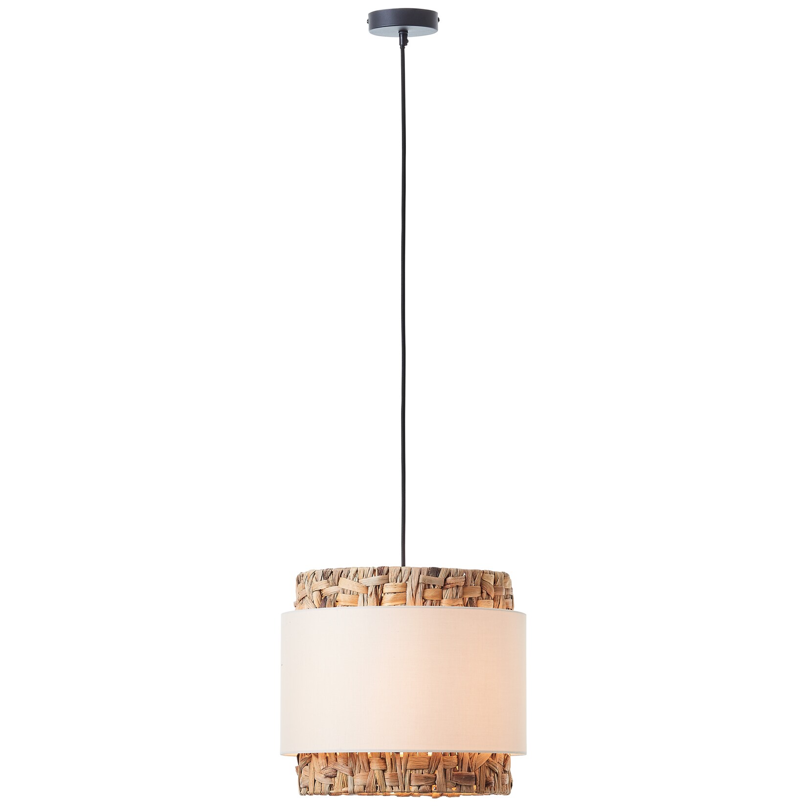 Brilliant Waterlilly Pendelleuchte 1flg schwarz/natur/weiß, Textil/Wasserhyazinthe/Metall, 1x A60, E27, 60 W | 04004353411922