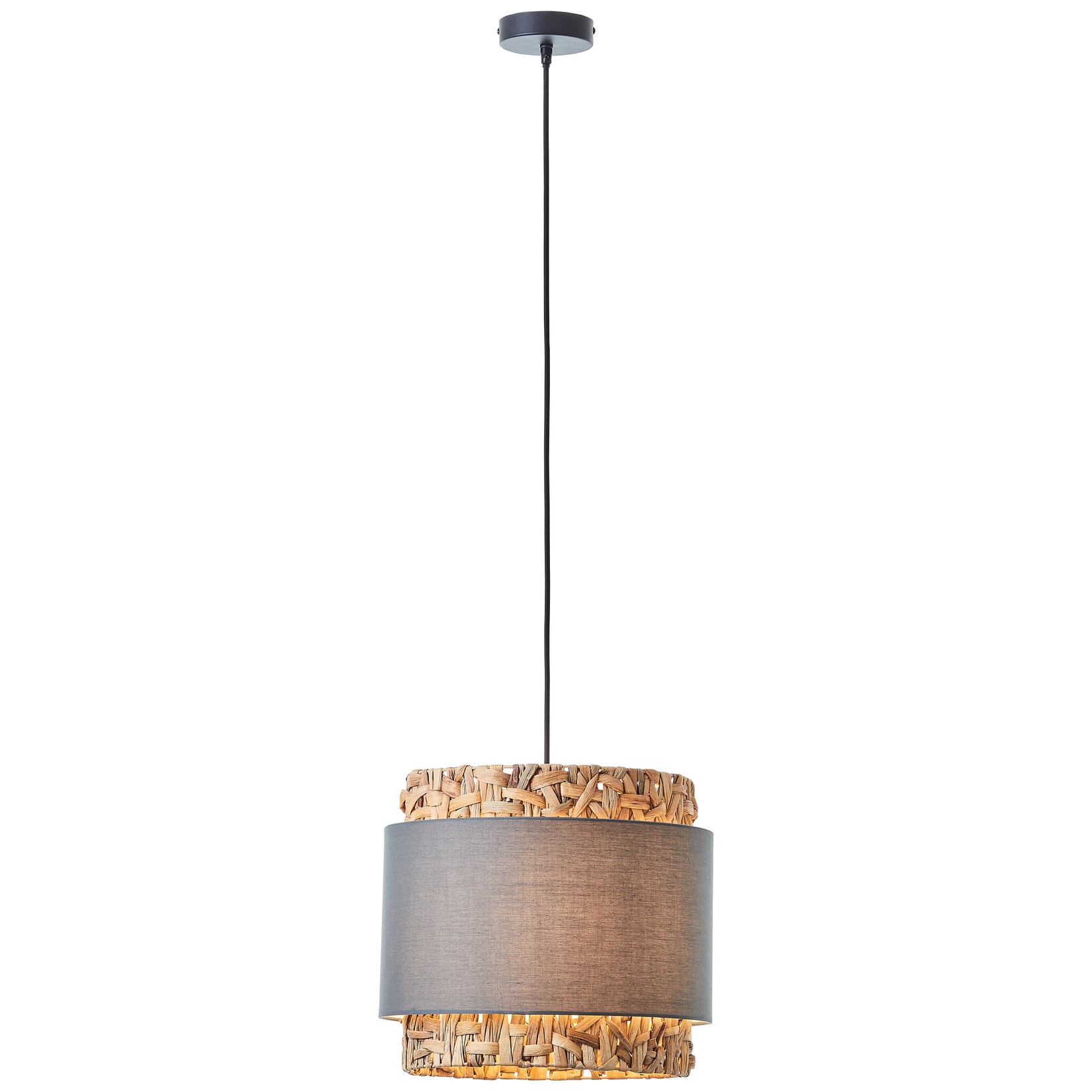Brilliant Waterlilly Pendelleuchte 1flg grau/beige, Textil/Wasserhyazinthe/Metall, 1x A60, E27, 60 W | 04004353411878