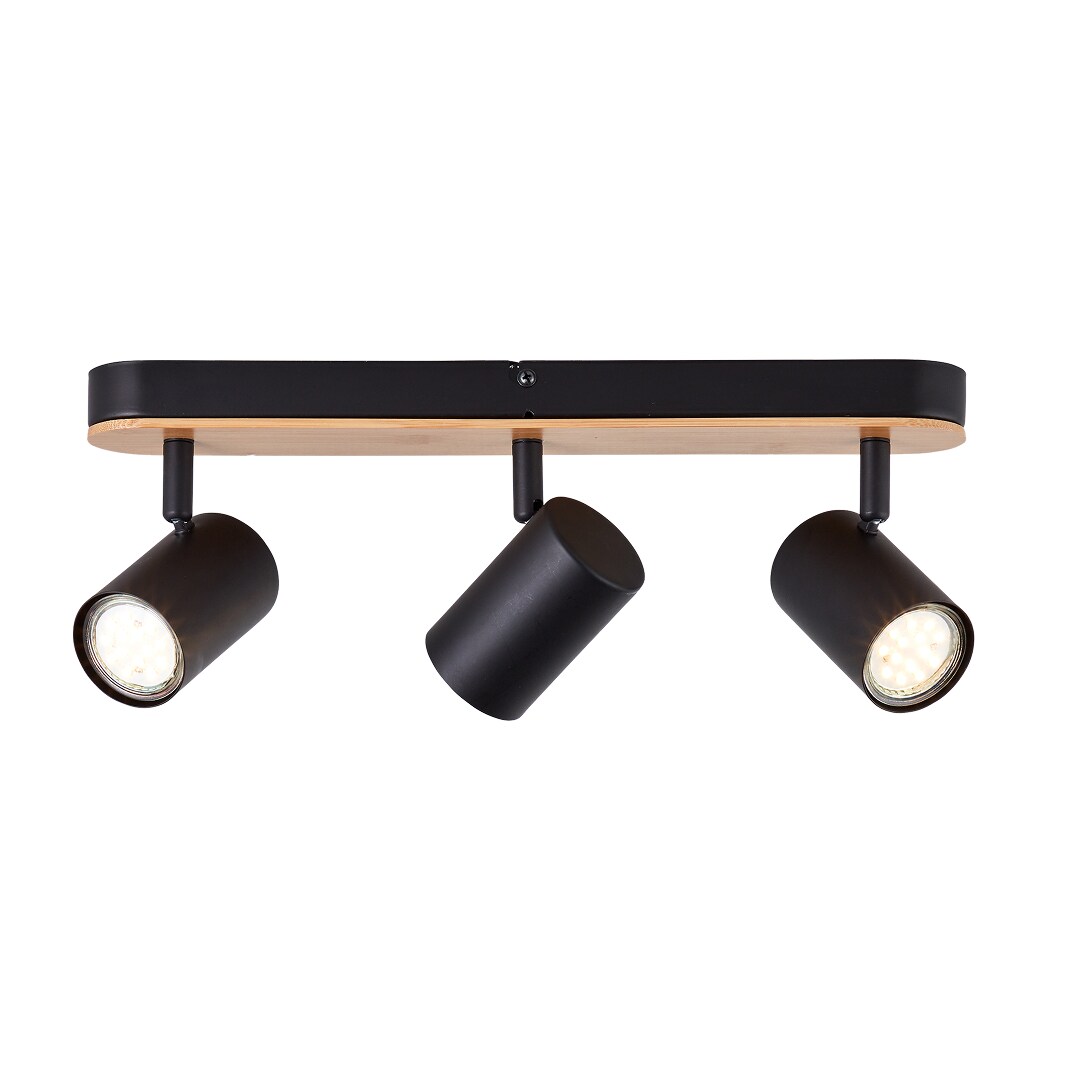 Brilliant Niels LED Spotbalken 3-flammig - Schwenkbare Deckenleuchte aus Metall & Bambus , GU10 Fassung , dimmbar , ohne Leuchtmittel , schwarz matt/natur - Bild 1