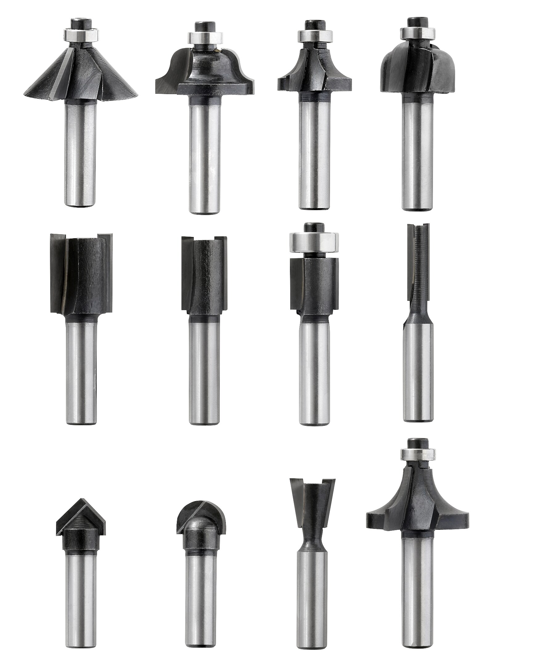 kwb Oberfr&auml;ser-Set, 12-teilig, (V-Nutfr&auml;ser, Hohlkehlfr&auml;ser u.v.m.) Hartmetall-best&uuml;ckt, Anlaufkugellager inkl. Sechskant-Schl&uuml;ssel und,Holz-Koffer - Bild 1