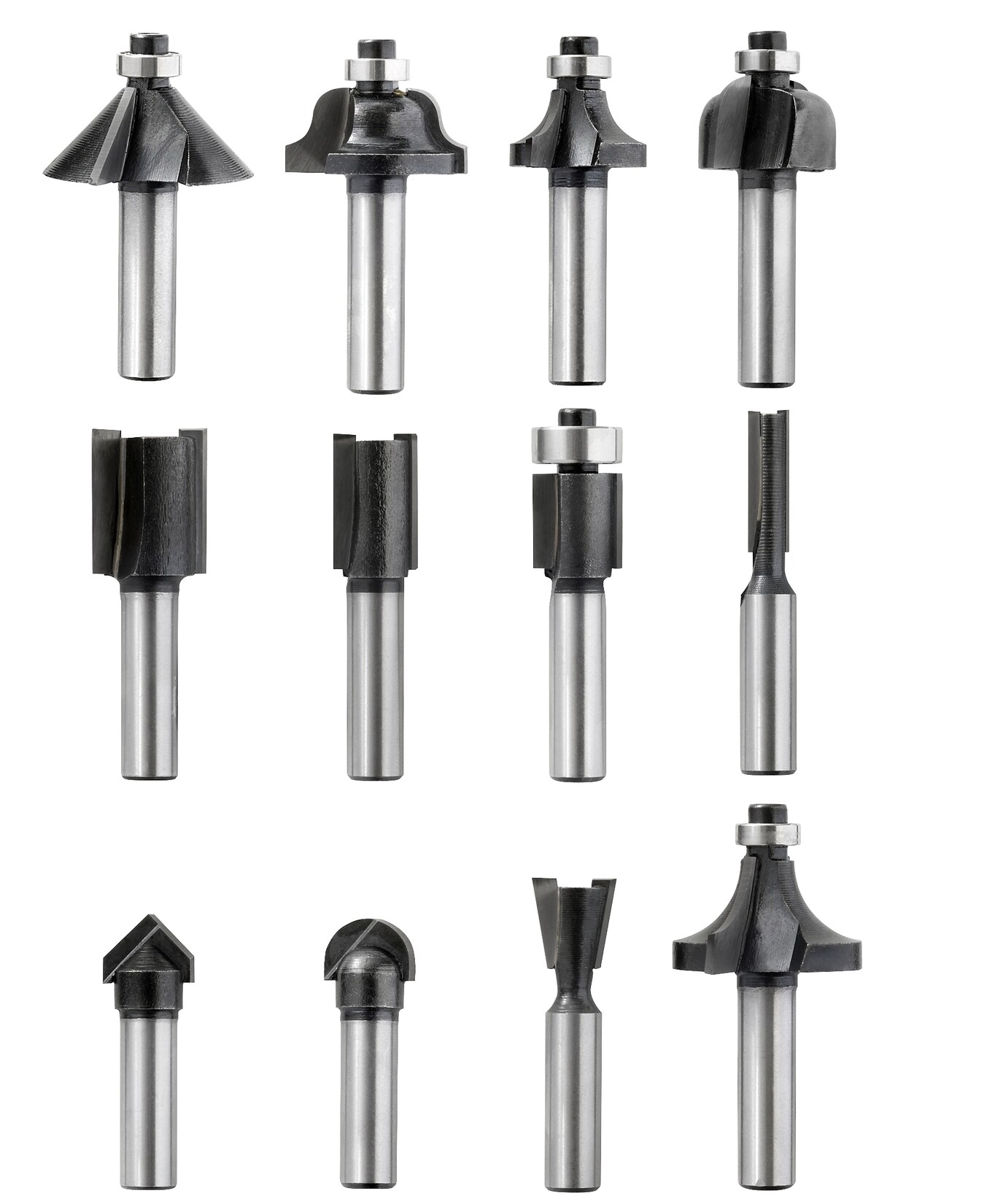 kwb Oberfräser-Set, 12-teilig, (V-Nutfräser, Hohlkehlfräser u.v.m.) Hartmetall-bestückt, Anlaufkugellager inkl. Sechskant-Schlüssel und,Holz-Koffer | 04009317572909