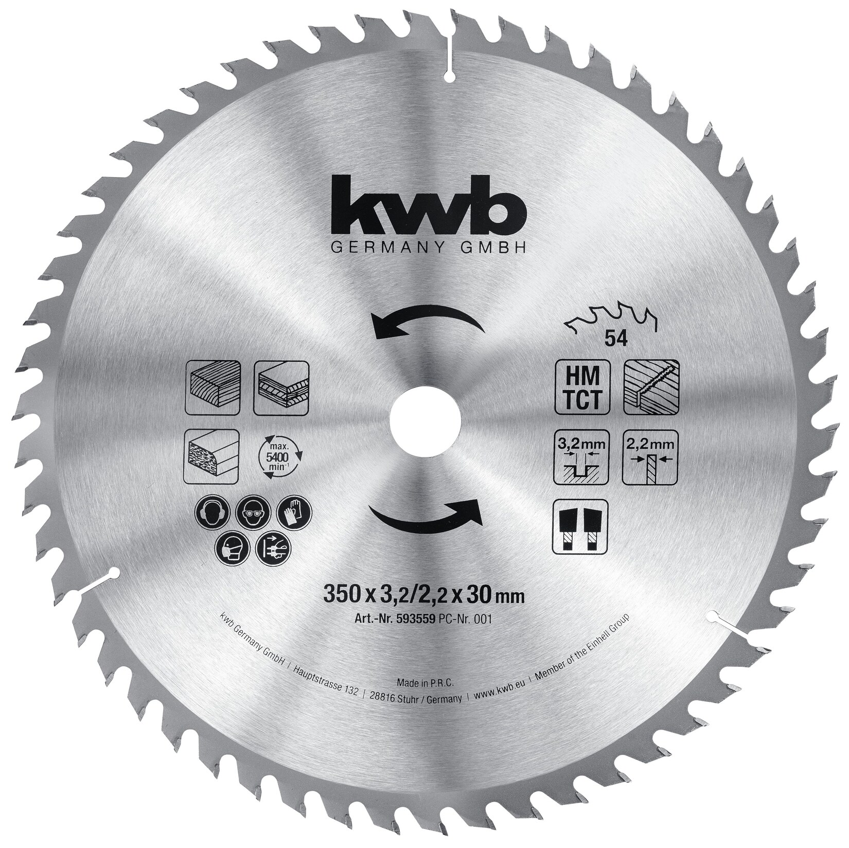 kwb Bau-Kreissägeblatt 300 x 30 Sägeblatt für Tisch-Kreissägen, Wechselzahn f. mittlere Schnitte, Z-48 Zähne, 300 x 30 m