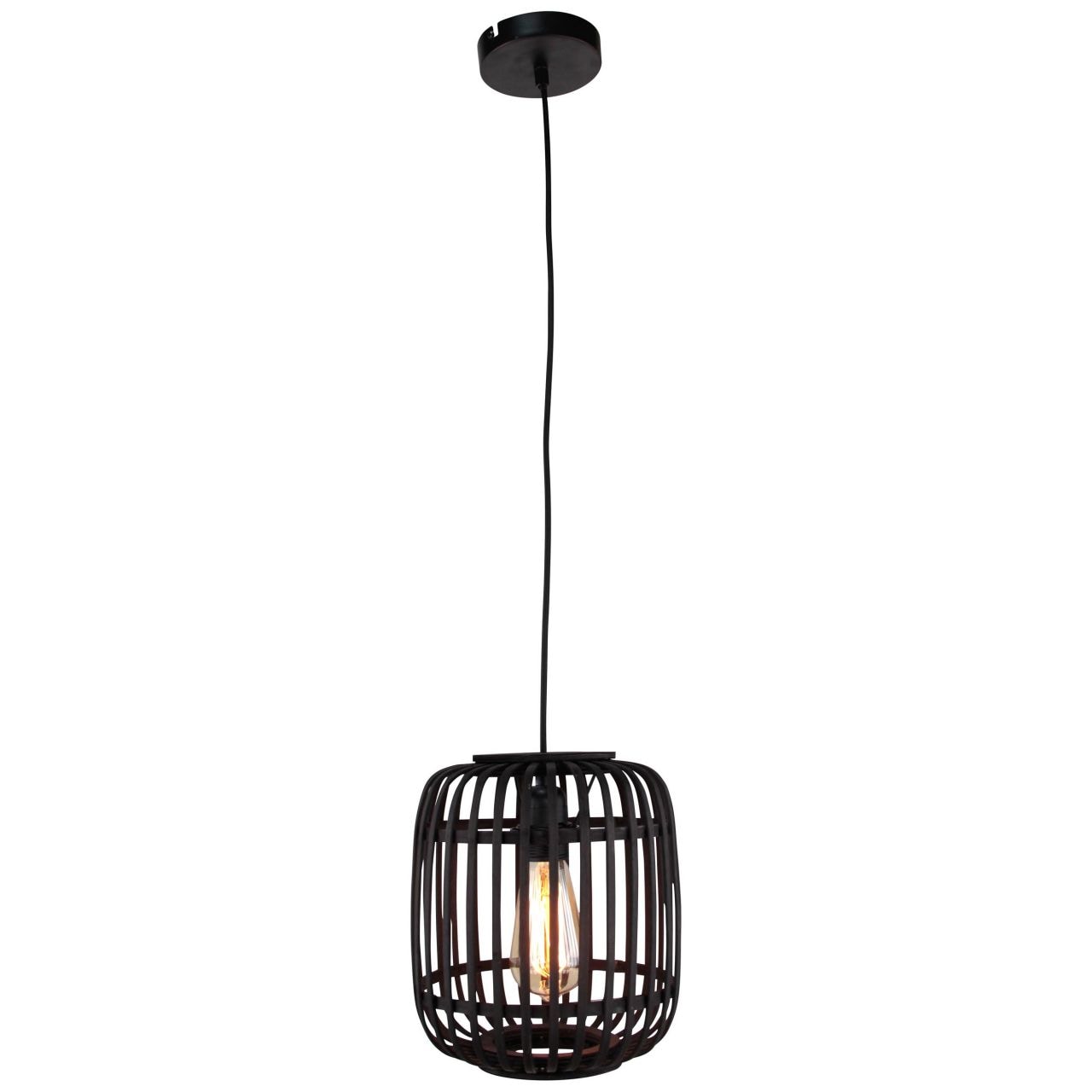 BRILLIANT Woodrow Pendelleuchte 1flg 21cm holz dunkel/schwarz Innenleuchten,Pendelleuchten | 1x A60, E27, 60W, geeignet f&uuml;r Normallampen (nicht enthalten) | Kabel k&uuml;rzbar - Bild 1
