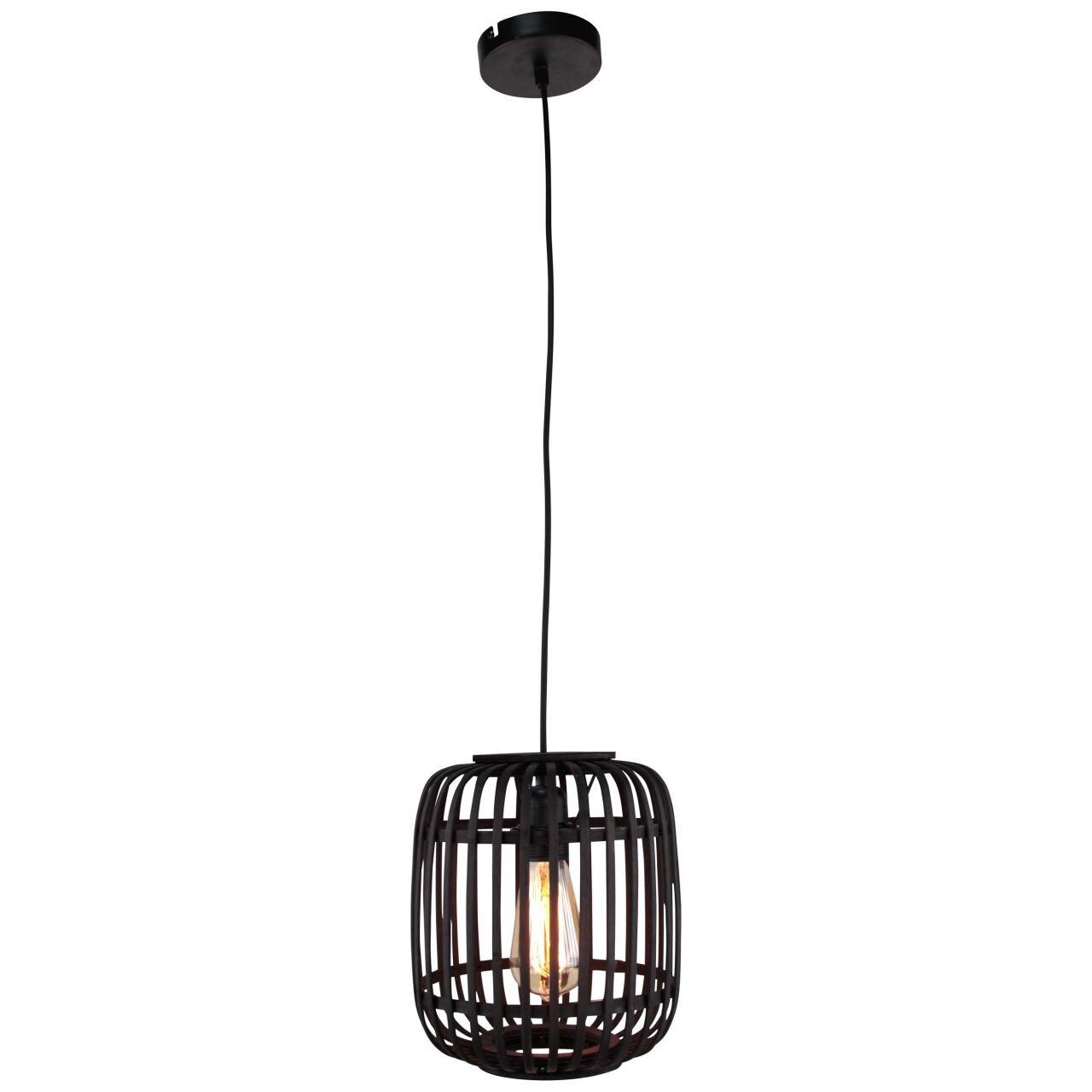 BRILLIANT Woodrow Pendelleuchte 1flg 21cm holz dunkel/schwarz Innenleuchten,Pendelleuchten 1x A60, E27, 60W, geeignet für Normallampen …