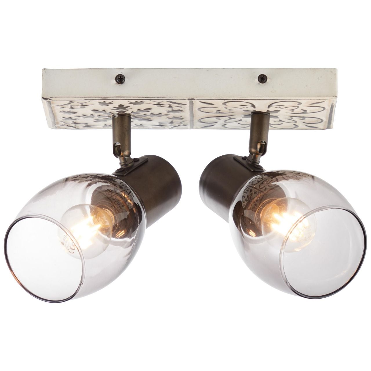 BRILLIANT Tolosa Spotbalken 2flg creme/rauchglas Innenleuchten,Strahler,-Balken | 2x D45, E14, 6W, geeignet f&uuml;r Tropfenlampen (nicht enthalten) | K&ouml;pfe schwenkbar - Bild 1