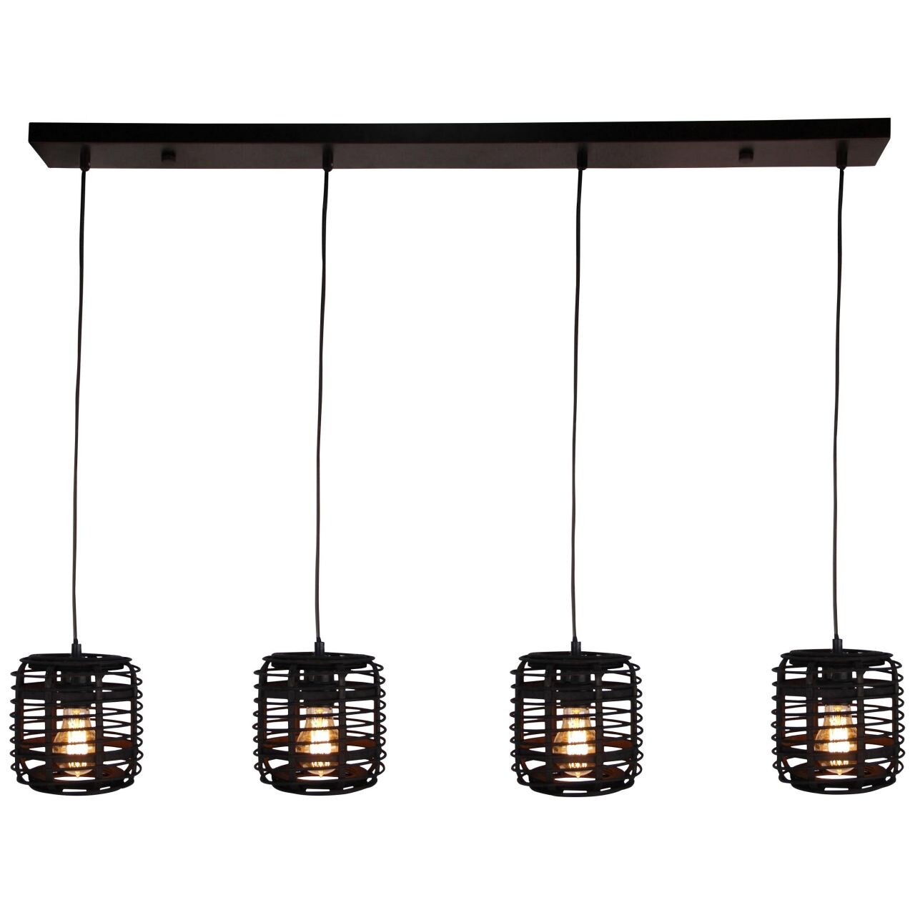 BRILLIANT Crosstown Pendelleuchte 4flg holz dunkel/schwarz Innenleuchten,Pendelleuchten,-Reihe | 4x A60, E27, 40W, geeignet f&uuml;r Normallampen (nicht enthalten) | In der H&ouml;he einstellbar / Kabel k&uuml;rzbar - Bild 1