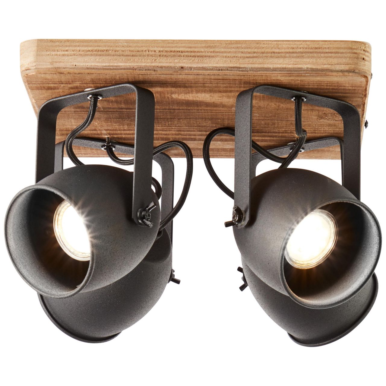 BRILLIANT Crowton Spotplatte 4flg kohlenschwarz/holz Innenleuchten,Strahler,-Rondell | 4x PAR51, GU10, 6W, geeignet f&uuml;r Reflektorlampen (nicht enthalten) | K&ouml;pfe schwenkbar - Bild 1