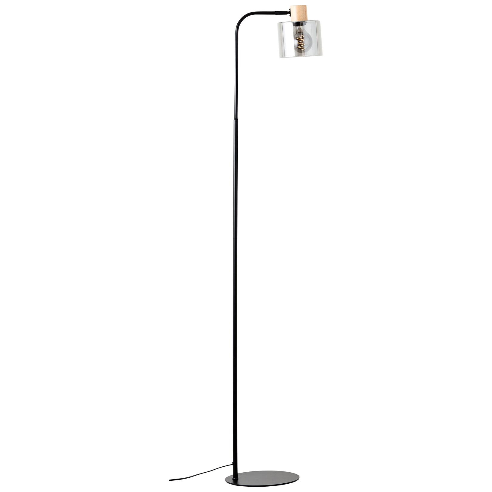 Brilliant Weald Standleuchte 1 ,6m schwarz/rauch/holz Metall/Glas/Holz Fußschalter 1x A60 , E27 , 40 W , Geeignet für Normallampe (nicht …