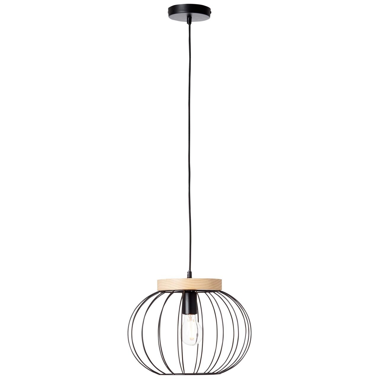 BRILLIANT Sorana Pendelleuchte 1flg schwarz/holzfarbend Innenleuchten,Pendelleuchten 1x A60, E27, 40W, geeignet für Normallampen (nicht …