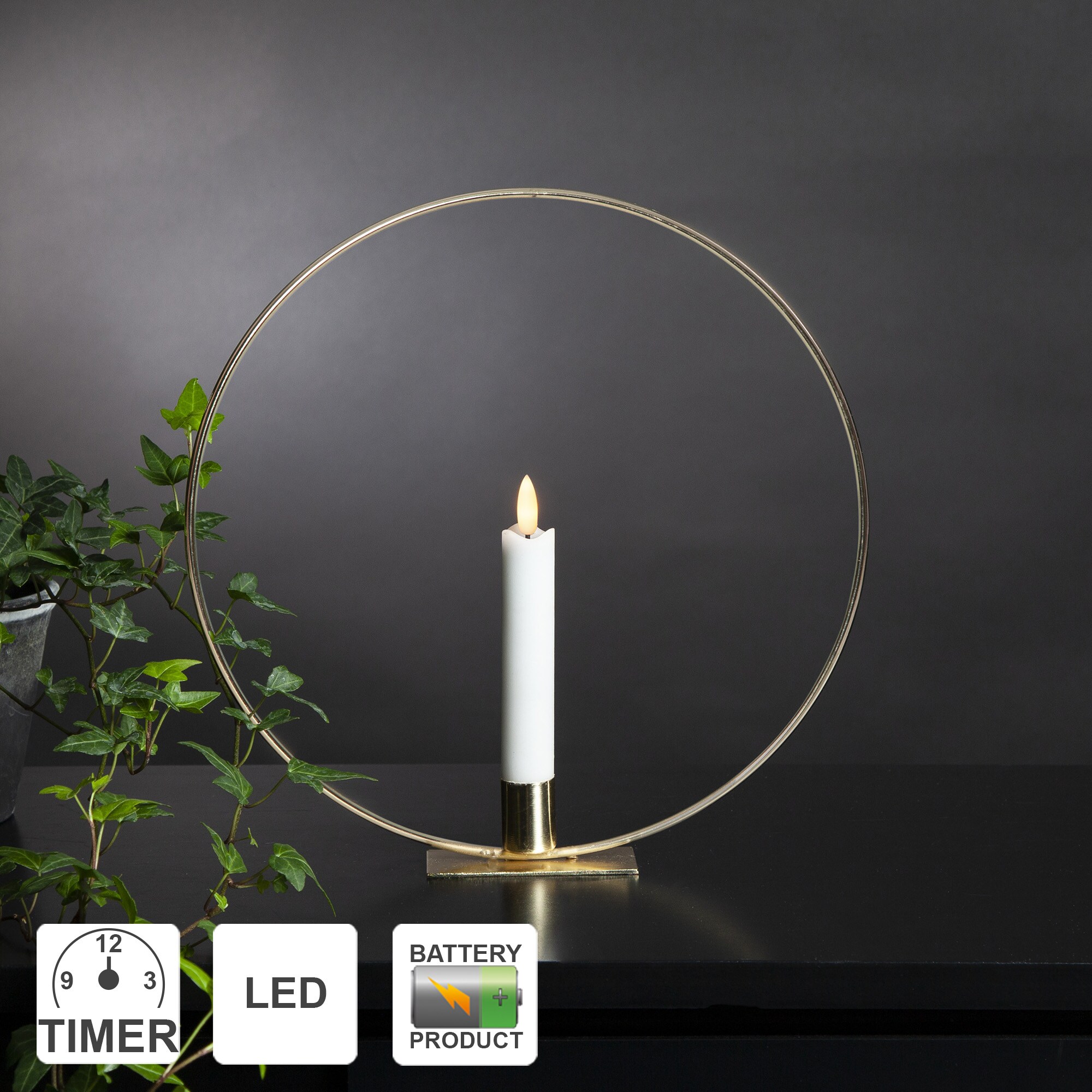 Star Trading Deko Kerzen mit Batterie und Timerfunktion | Deko Wohnzimmer Modern | LED Kerzen mit Timerfunktion | Deko Schlafzimmer | LED Kerzen Flackernde Flamme | Zimmer Deko Ringe | LED Kerze | Metallring Deko - Bild 1