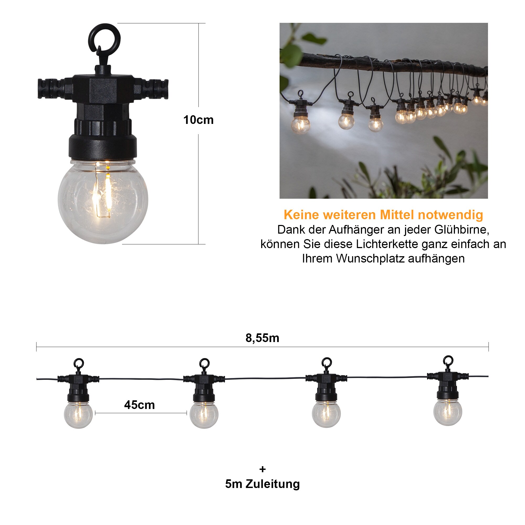 Star Trading LED Lichterkette außen Strom | 13,55M | Garten Deko draußen | IP44 | Outdoor Lichterkette Innen | Lichterkette Balkon