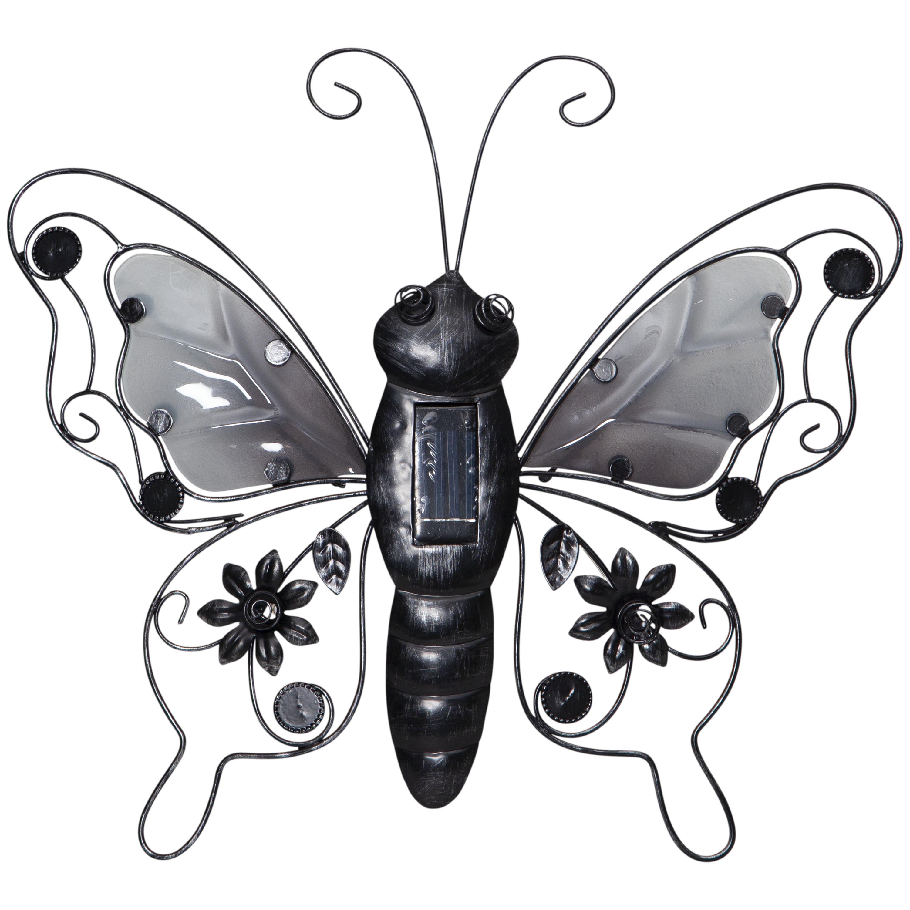 Star Trading Solar Wanddeko Schmetterling f&uuml;r den Outdoor Bereich, 10 LED in wei&szlig;, Metall, schwarz, integrierter D&auml;mmerungssensor, Dekoration - Bild 1