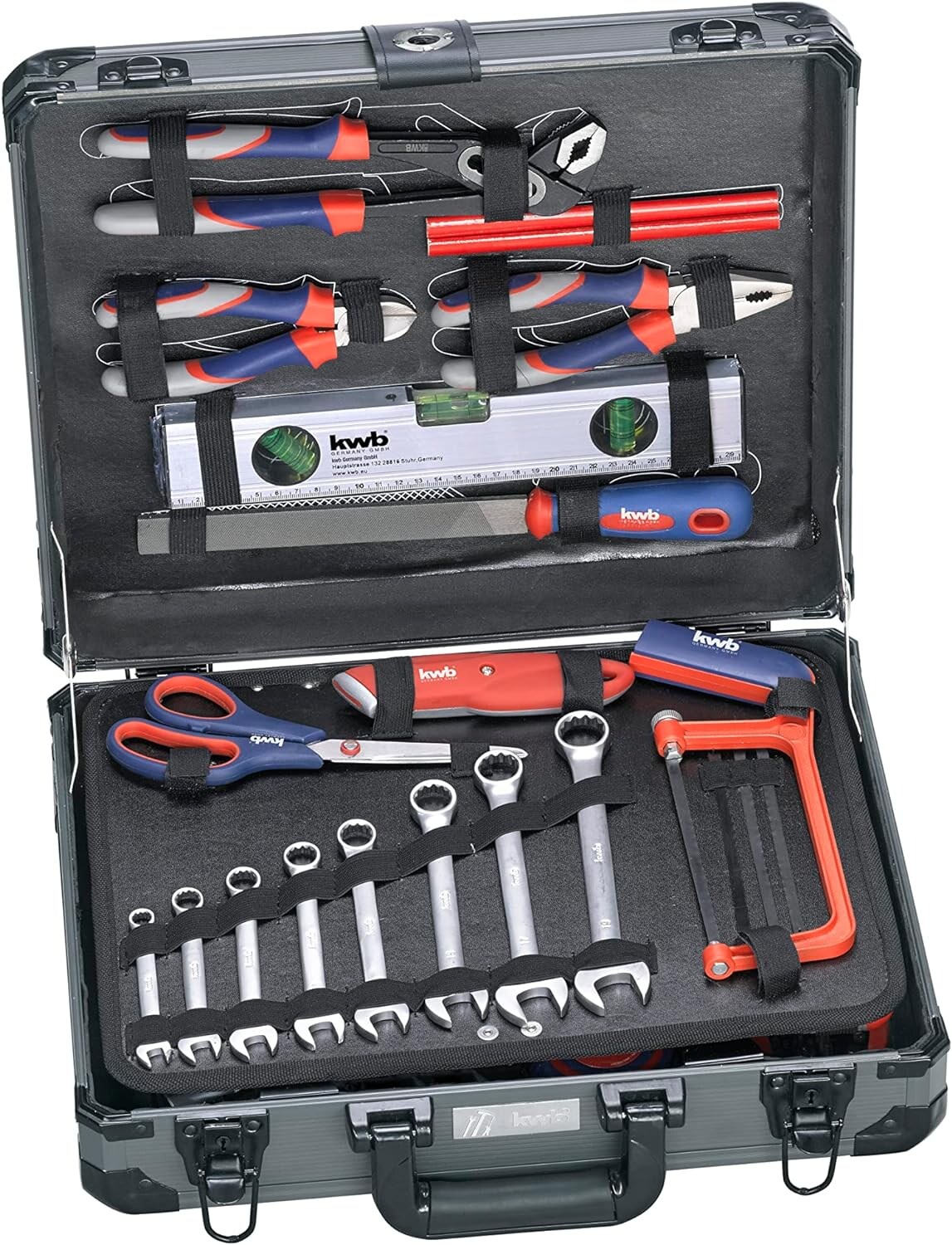 kwb Werkzeug-Koffer inkl. Werkzeug-Set, 99-teilig, gefüllt, robust und hochwertig, ideal für den Haushalt oder die Garage, im stabilen Alu-Koffer | 04009313707602