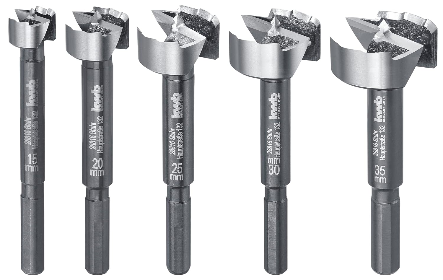 kwb Forstnerbohrer-Set, limitiertes Vorteilsset, 15, 20, 25, 30 und 35 mm, Made in Austria, extrem schnelles Bohren, Bohrer-Satz f&uuml;r alle H&ouml;lzer, mit 8 mm Schaft, speziell f&uuml;r Akku-Schrauber - Bild 1